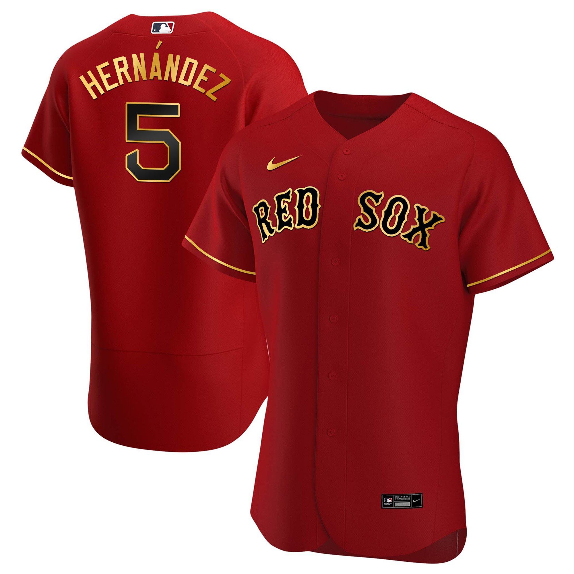 Enrique Hernandez Men's Boston Red Sox Gold Trim Flex Red Jersey - All Stitched