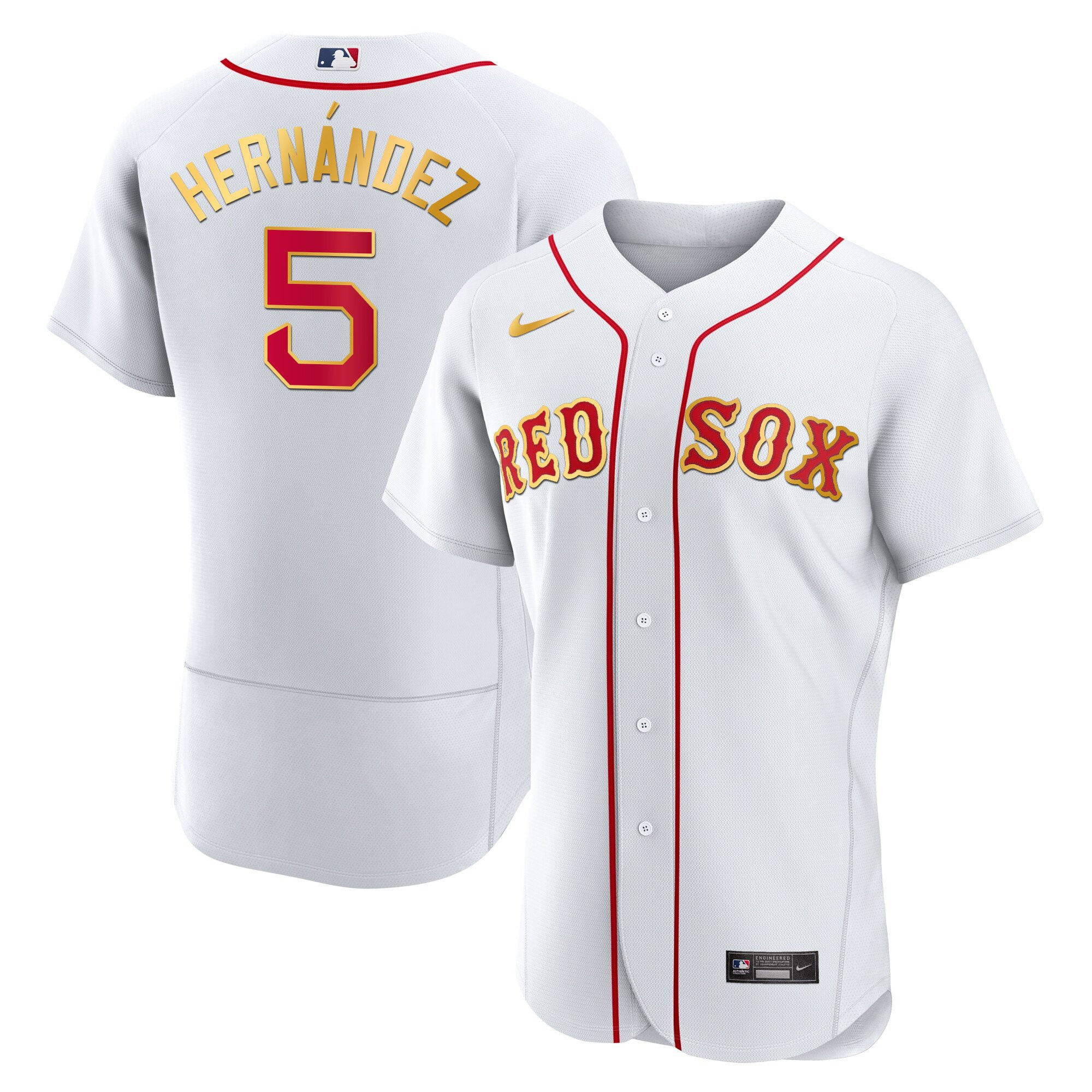 Enrique Hernandez Men's Boston Red Sox Gold Trim Flex White Jersey - All Stitched