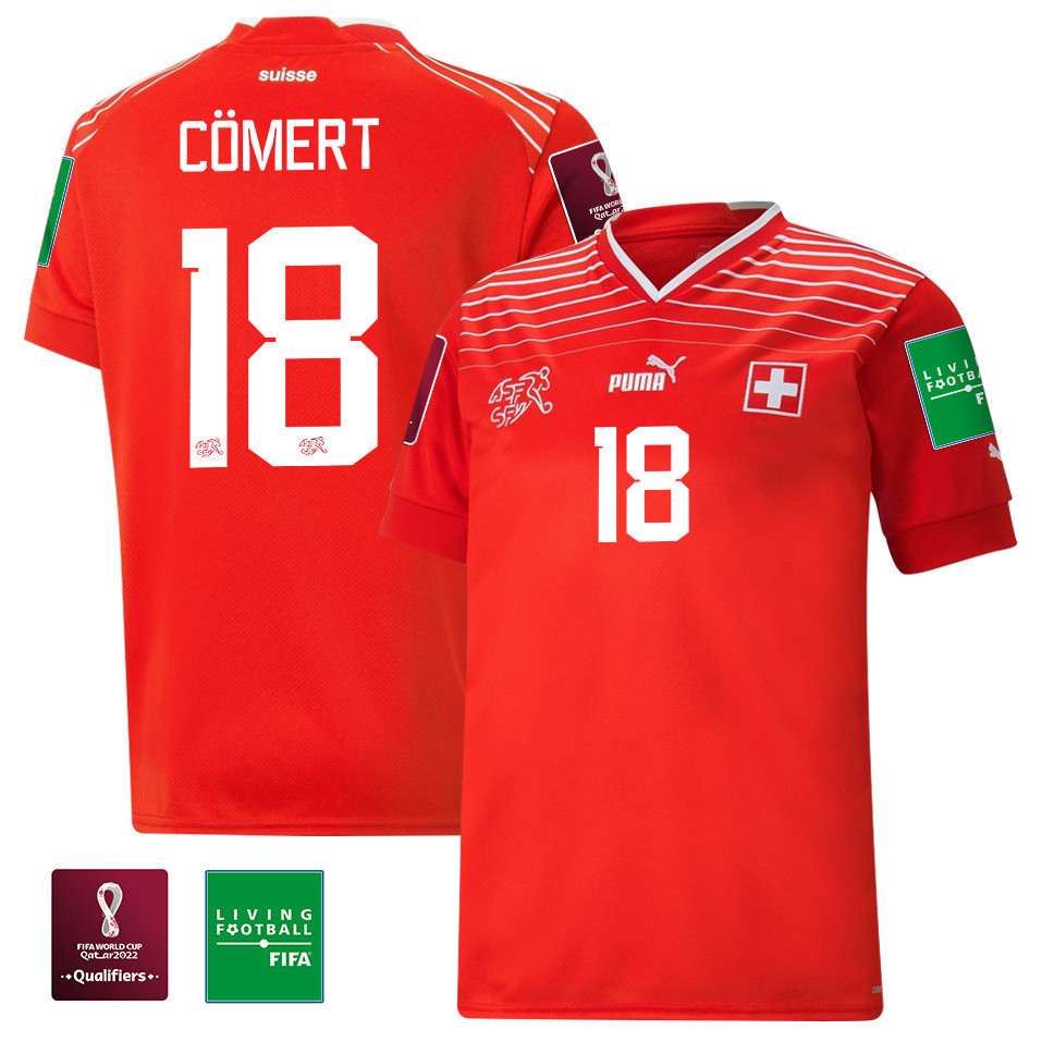 Eray Comert 18 Switzerland National Team FIFA World Cup Qatar 2022 Patch – Home Men Soccer Jersey