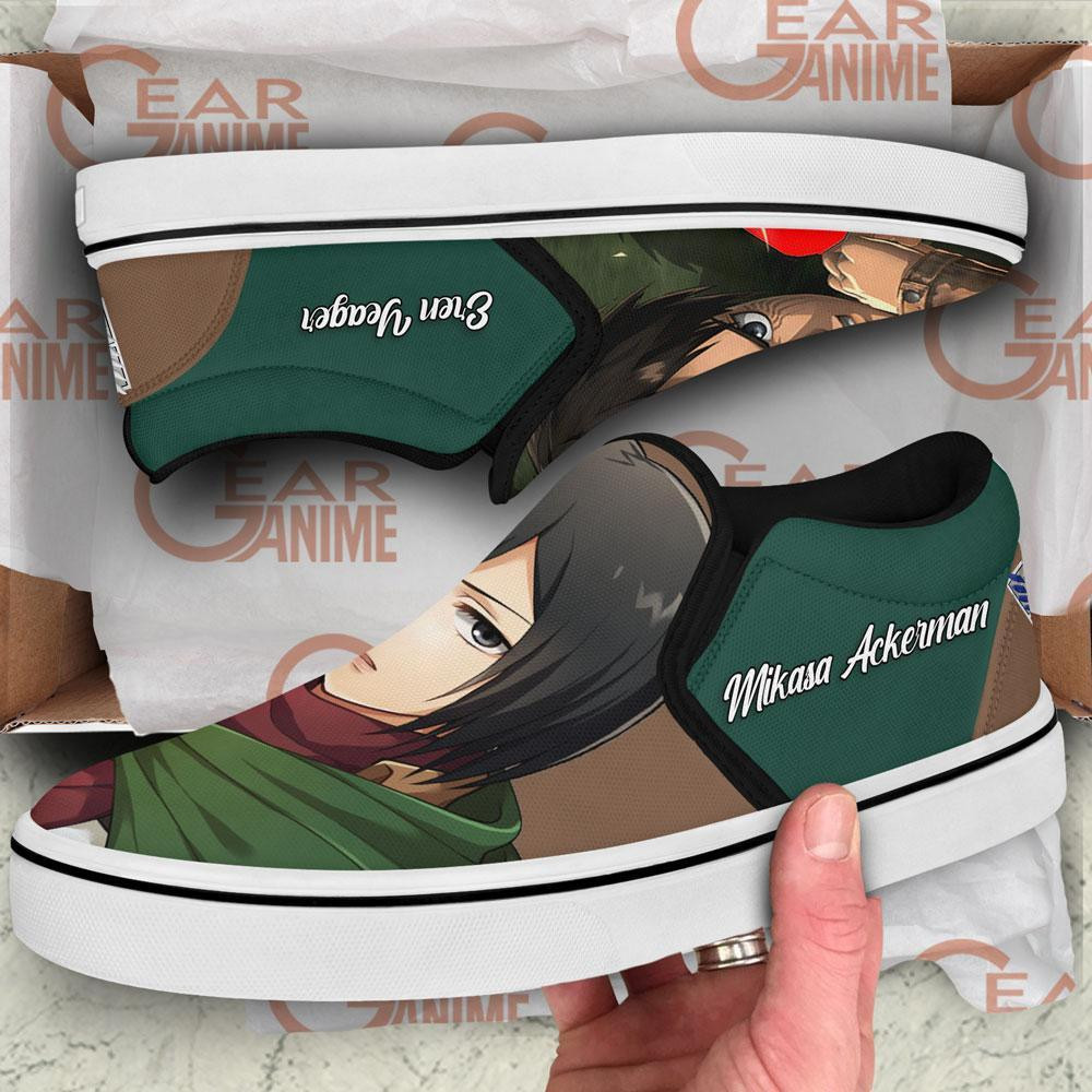 Eren and Mikasa Slip-On Shoes Canvas Custom Anime Attack On Titan Shoes