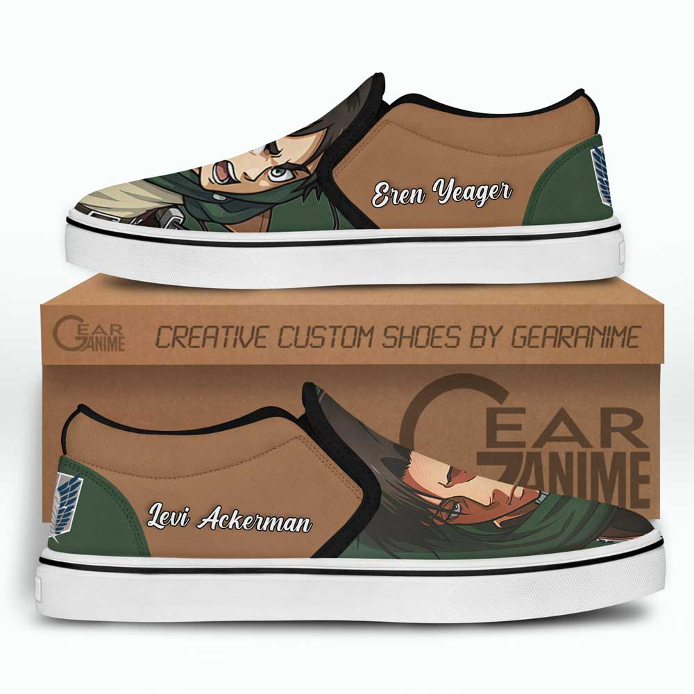 Eren vs Levi Slip-On Shoes Canvas Custom Anime Attack On Titan Shoes
