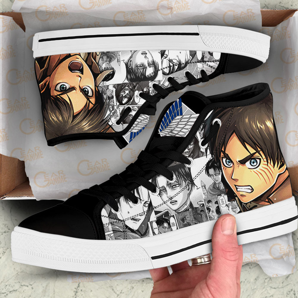 Eren Yeager High Top Shoes Attack On Titan Custom Anime Sneakers Mix Manga