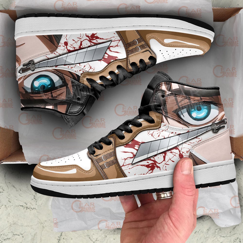 Eren Yeager JD1s Sneakers Attack On Titan Anime Shoes, Air Jordan Hightop