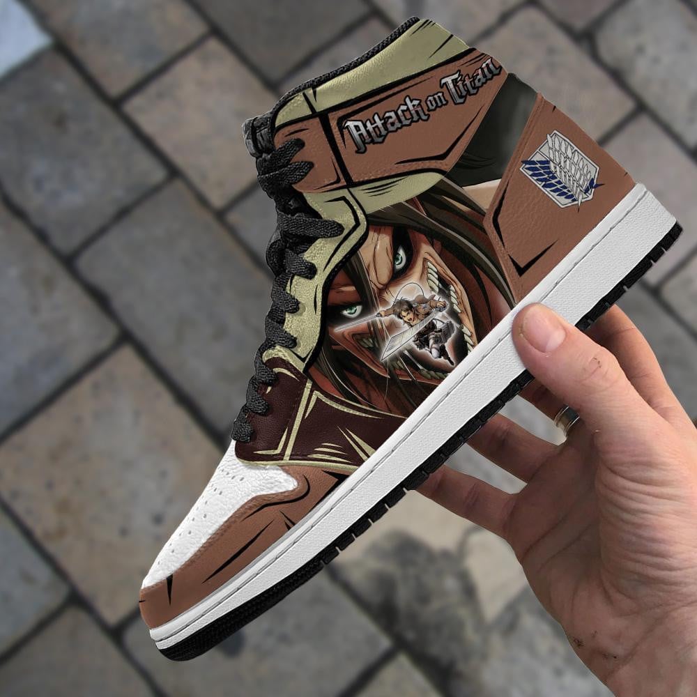 Eren Yeager Titan JD1s Sneakers Attack On Titan Anime Shoes, Air Jordan Hightop