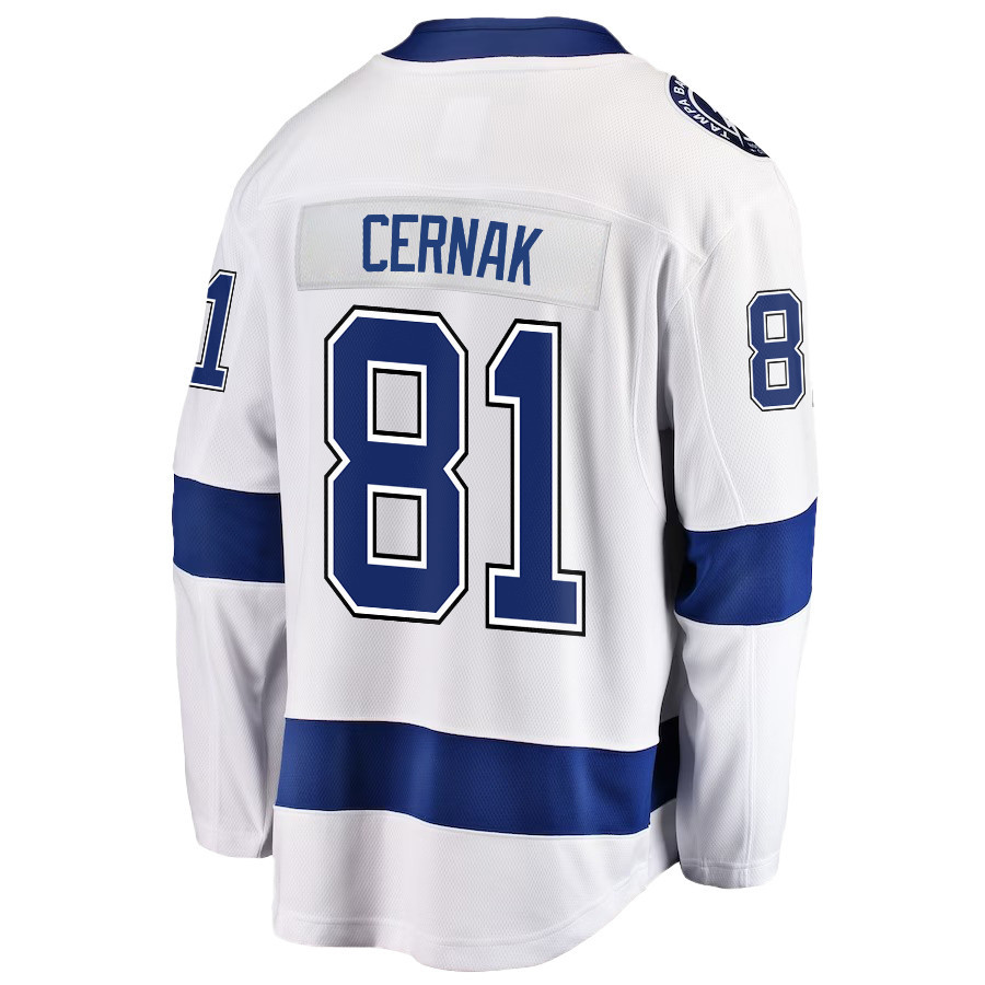 Erik Cernak 81 Tampa Bay Lightning Stanley Cup 2023 Playoffs Patch Away Breakaway Men Stitched Jersey – White