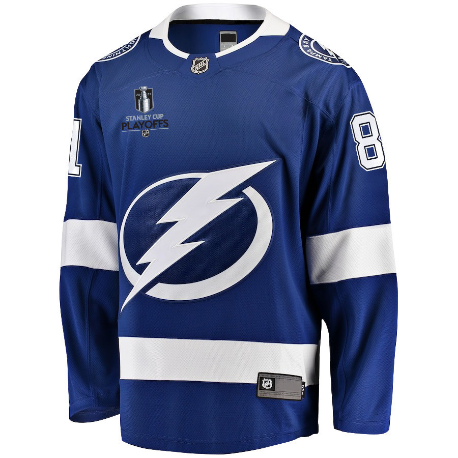 Erik Cernak 81 Tampa Bay Lightning Stanley Cup 2023 Playoffs Patch Home Breakaway Men Stitched Jersey – Blue