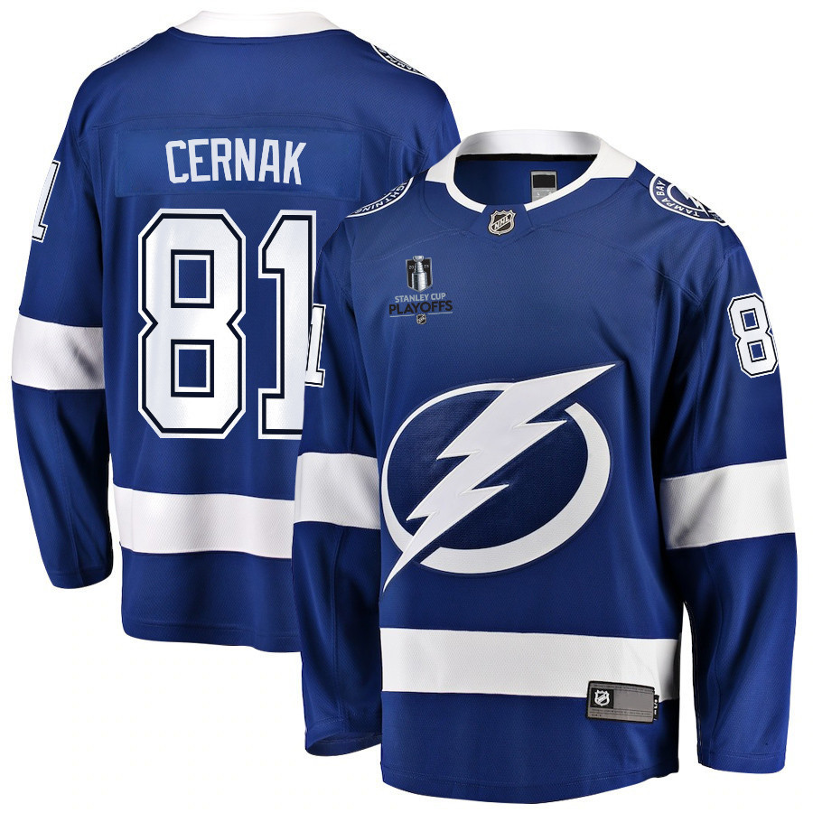 Erik Cernak 81 Tampa Bay Lightning Stanley Cup 2023 Playoffs Patch Home Breakaway Men Stitched Jersey – Blue