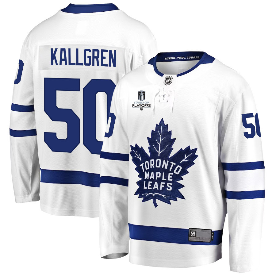 Erik Kallgren 50 Toronto Maple Leafs Stanley Cup 2023 Playoffs Patch Away Breakaway Men Stitched Jersey – White