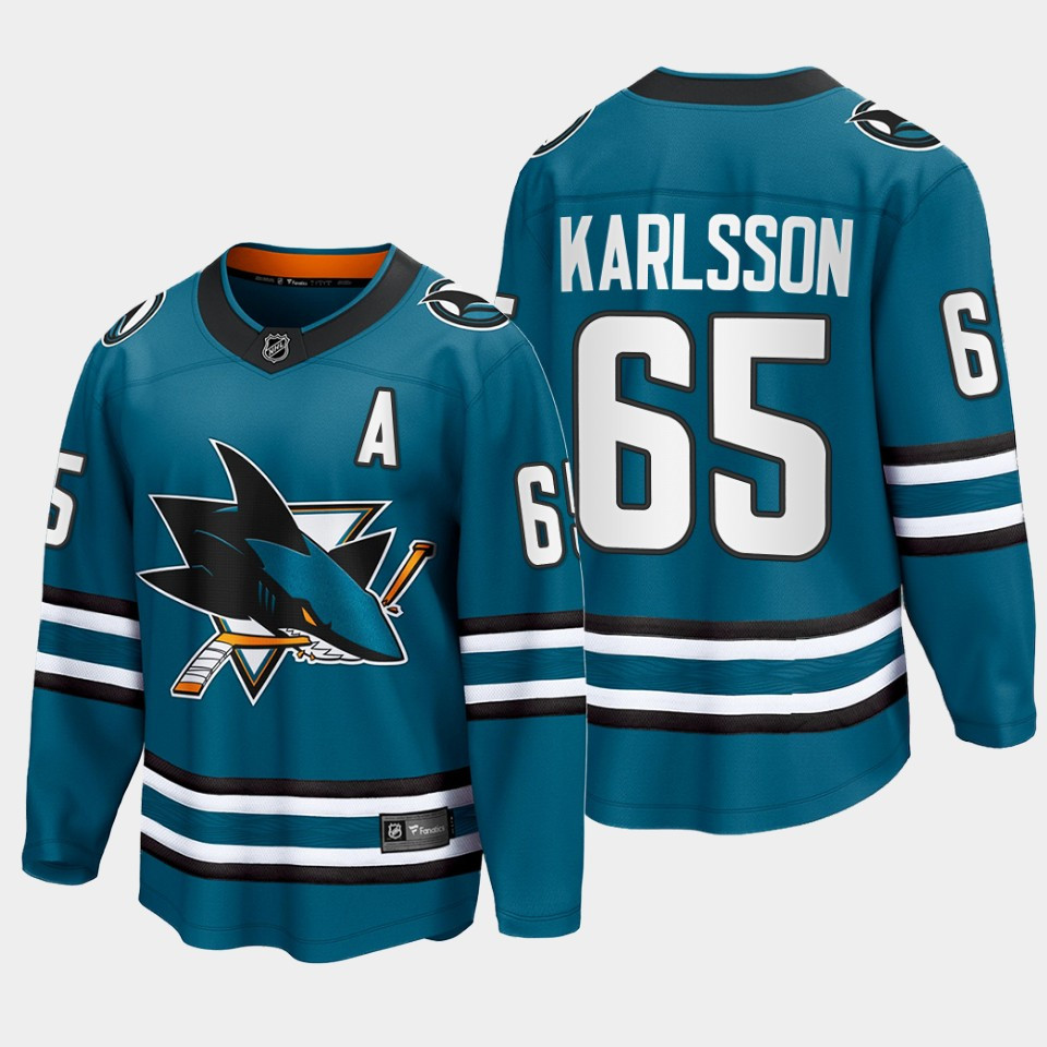 Erik Karlsson 65 San Jose Sharks 2022-23 Home The Evolve Teal Stitched Jersey