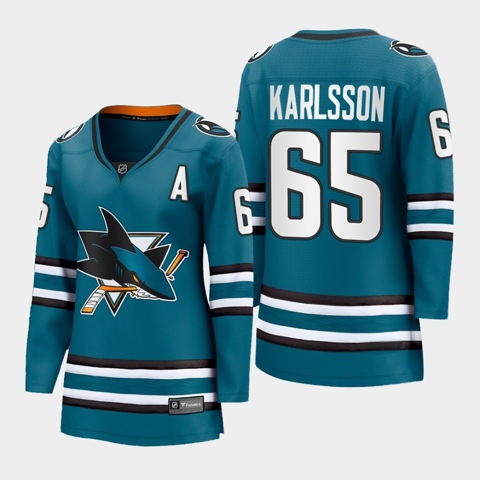 Erik Karlsson 65 San Jose Sharks 2022-23 Home Women Premier Breakaway Stitched Jersey Teal