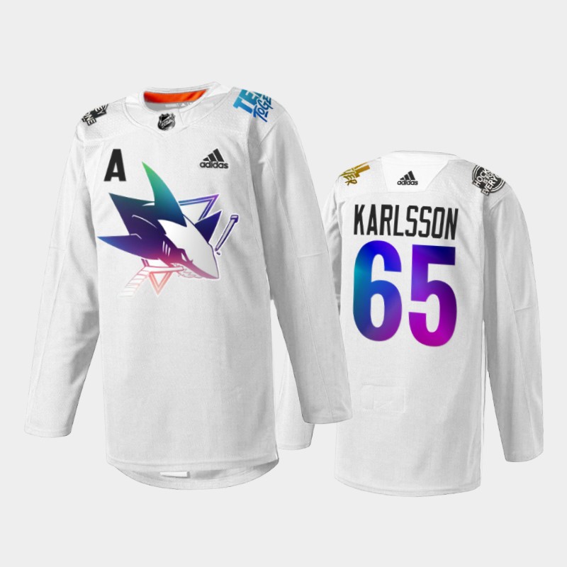Erik Karlsson San Jose Sharks Pride Night 2022 Jersey White #65 IsForEveryone