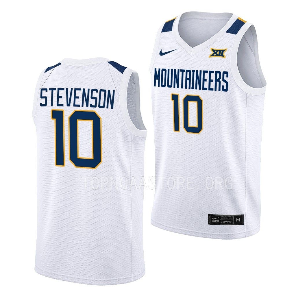Erik Stevenson West Virginia Mountaineers #10 White Home  Jersey 2022-23