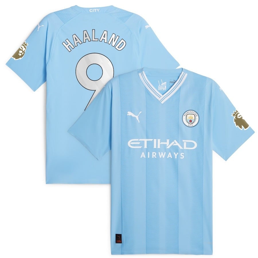 Erling Haaland 9 Manchester City 2022/23 English Premier League Champions Soccer Jersey – Sky Blue