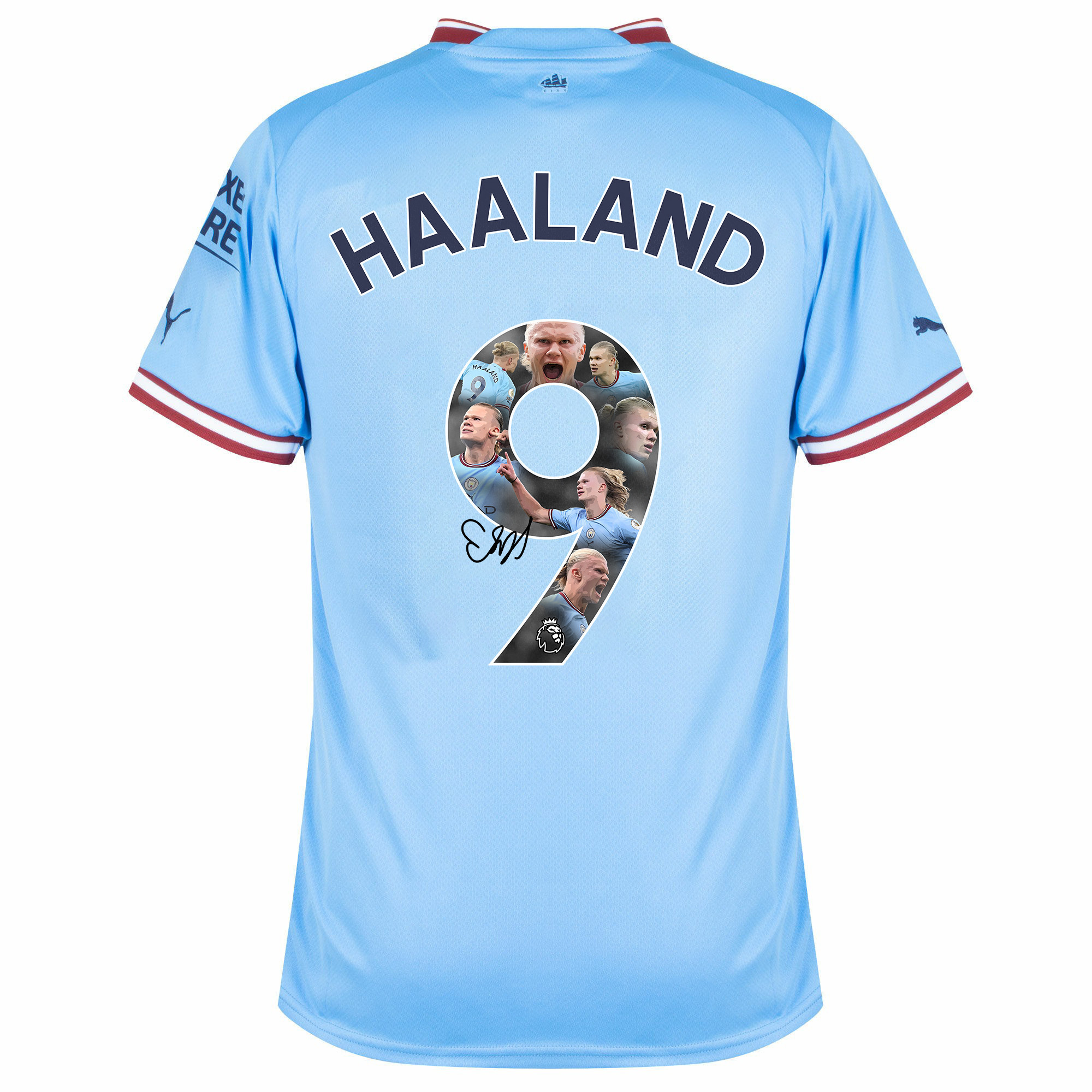 Erling Haaland 9 Manchester City Photos And Sign 2022-23 Home Jersey- Blue