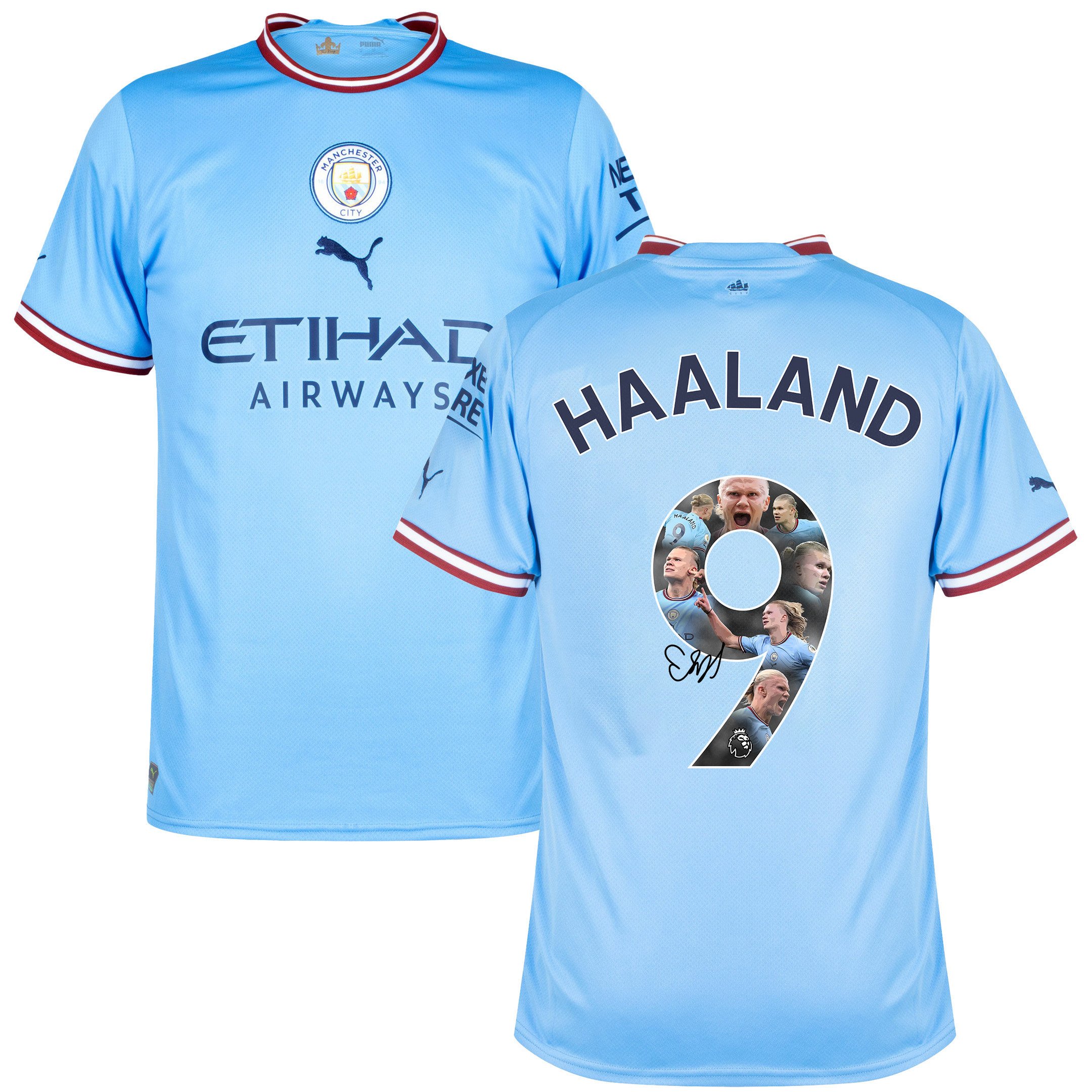 Erling Haaland 9 Manchester City Photos And Sign 2022-23 Home Jersey- Blue