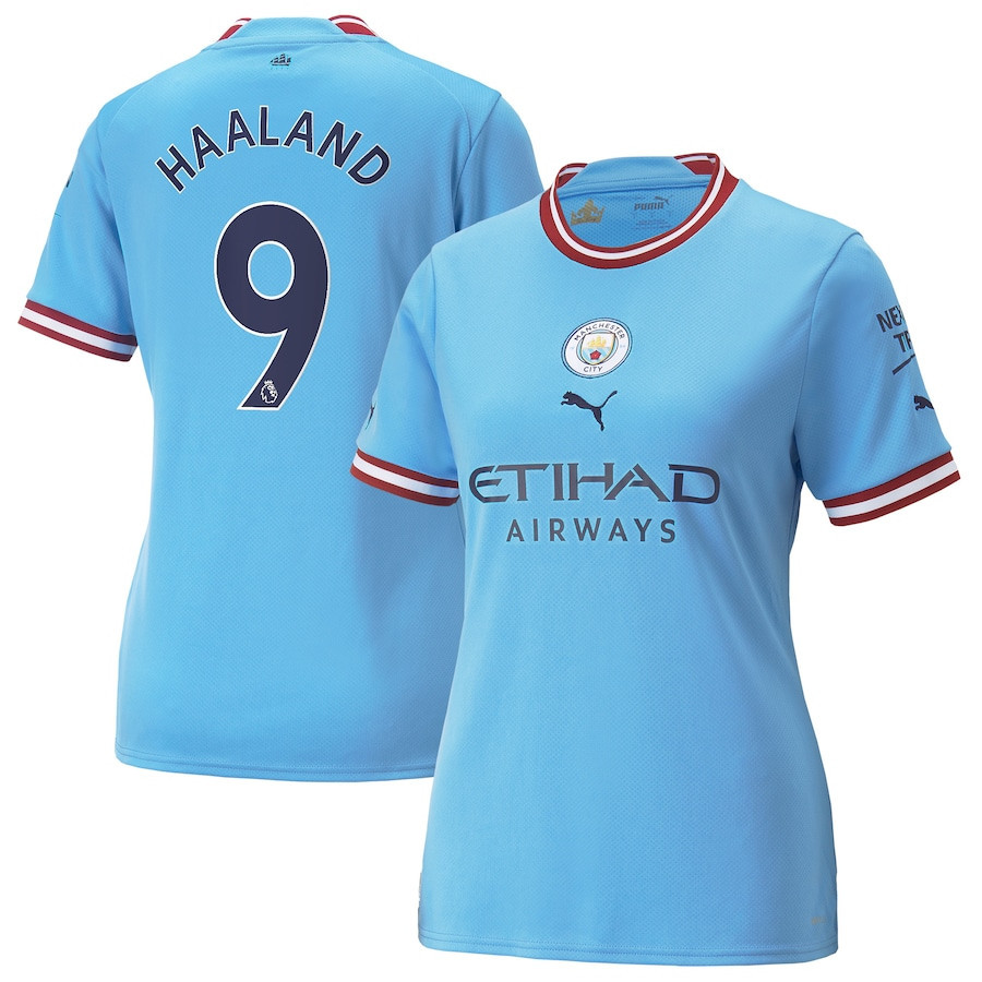 Erling Haaland 9 Manchester City Women 2022/23 Home Player Jersey – Sky Blue