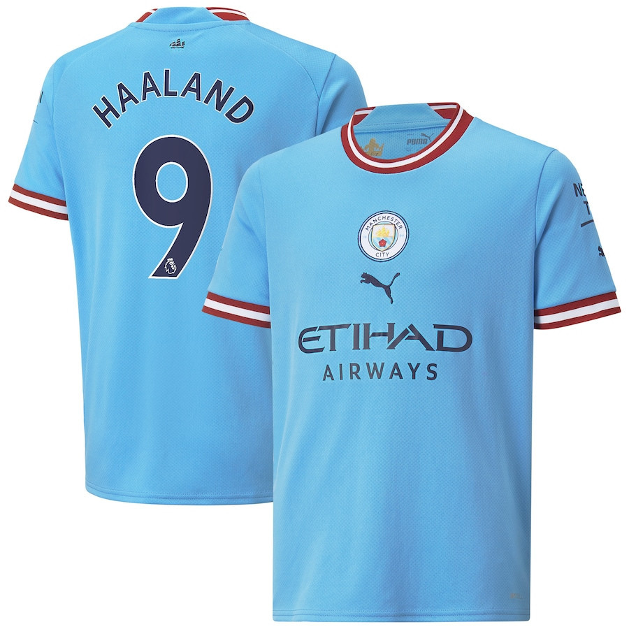 Erling Haaland 9 Manchester City  2022/23 Home Player Soccer Jersey – Sky Blue