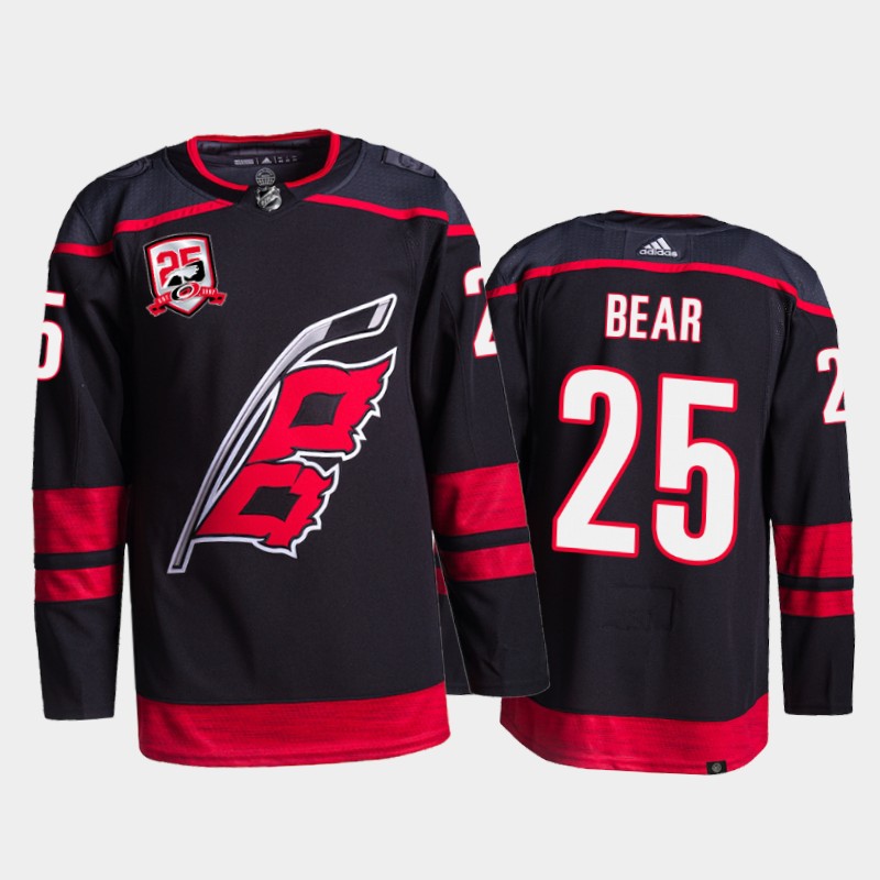Ethan Bear Carolina Hurricanes 25th Anniversary Logo Jersey 2022-23 Black #25 Alternate Uniform