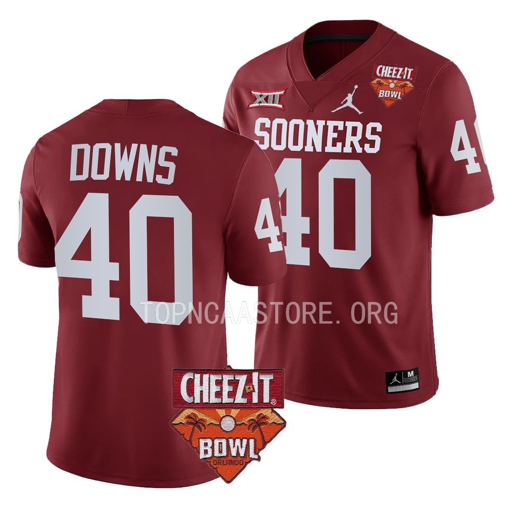 Ethan Downs Oklahoma Sooners 2022 Cheez-It Bowl #40 Jersey Men's Crimson College Uniform
