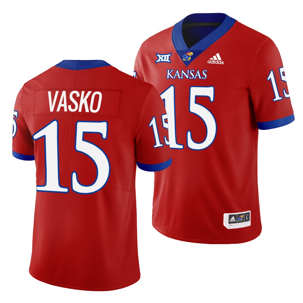 Ethan Vasko Kansas Jayhawks #15 Red Jersey 2022-23 College Men's Uniform
