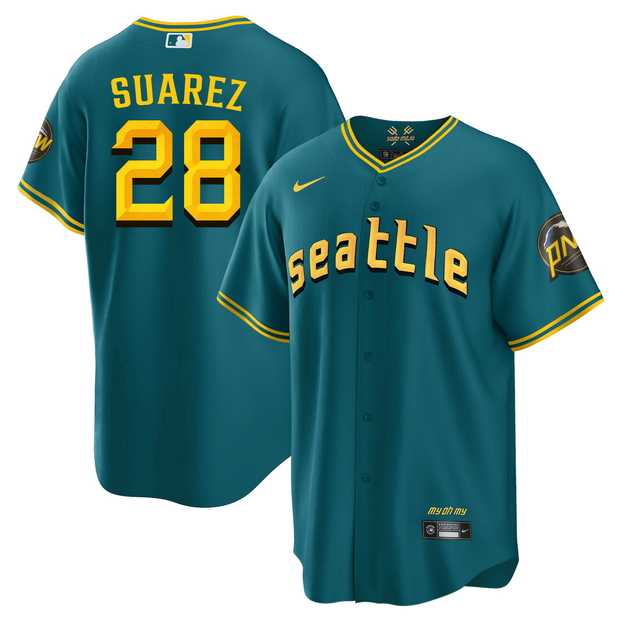 Eugenio Suarez Men's Seattle Mariners 2023 City Connect Fan Made Collection Cool Aqua Jersey - All Stitched