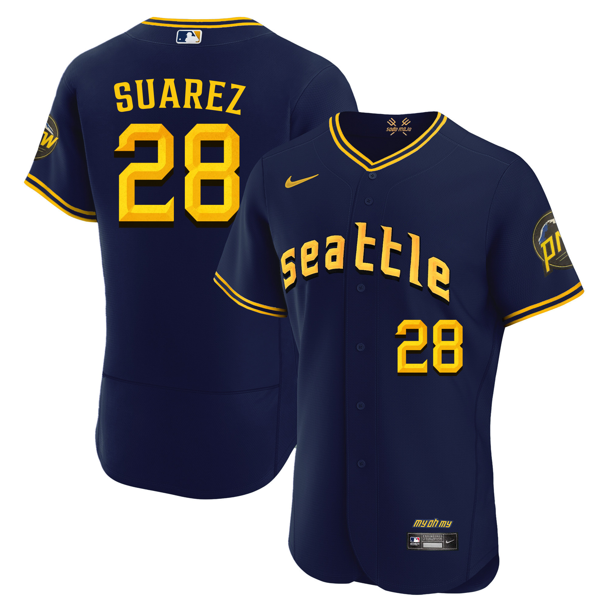 Eugenio Suarez Men's Seattle Mariners 2023 City Connect Fan Made Collection Flex Navy Jersey - All Stitched