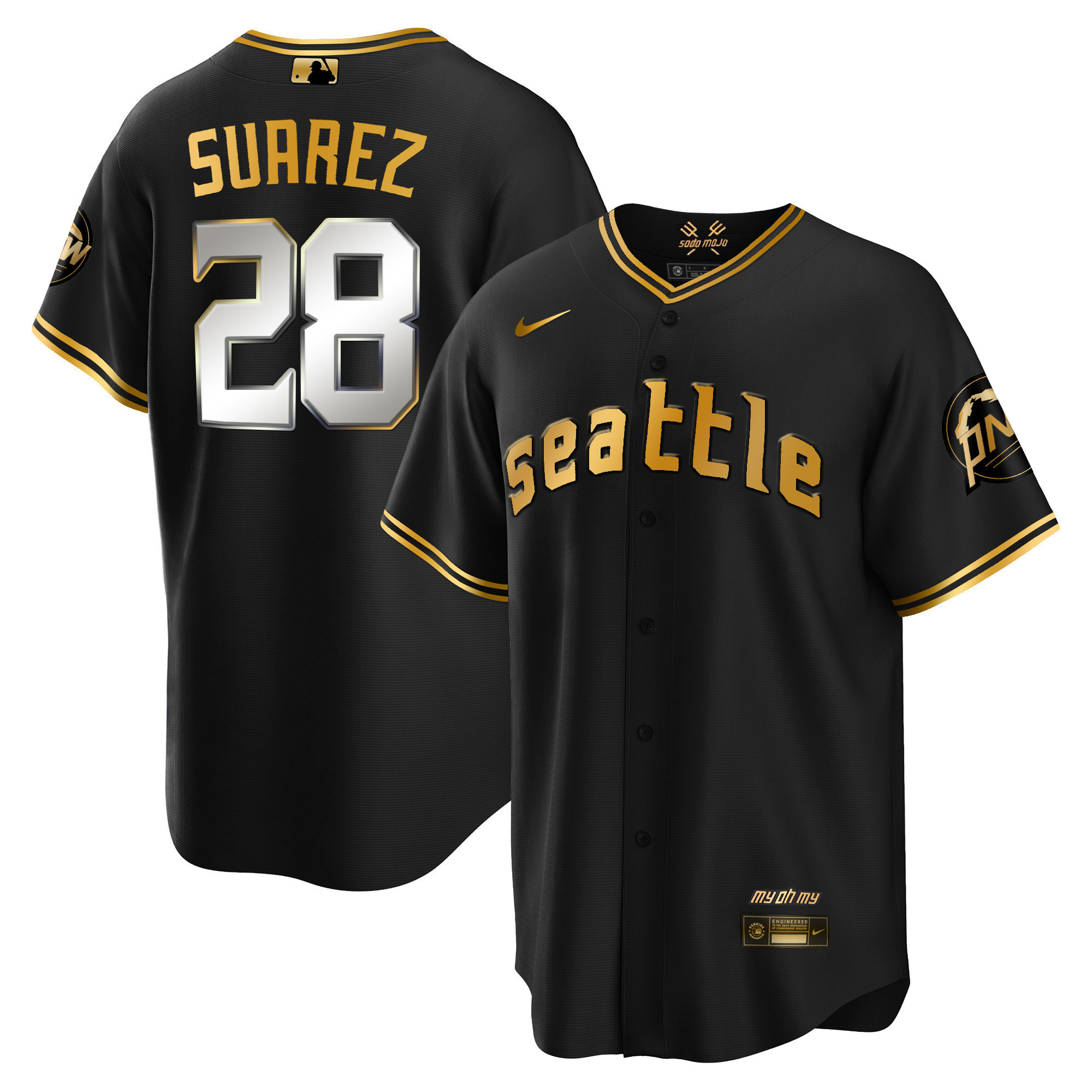 Eugenio Suarez Men's Seattle Mariners 2023 City Connect Gold Cool Black Gold Jersey - All Stitched