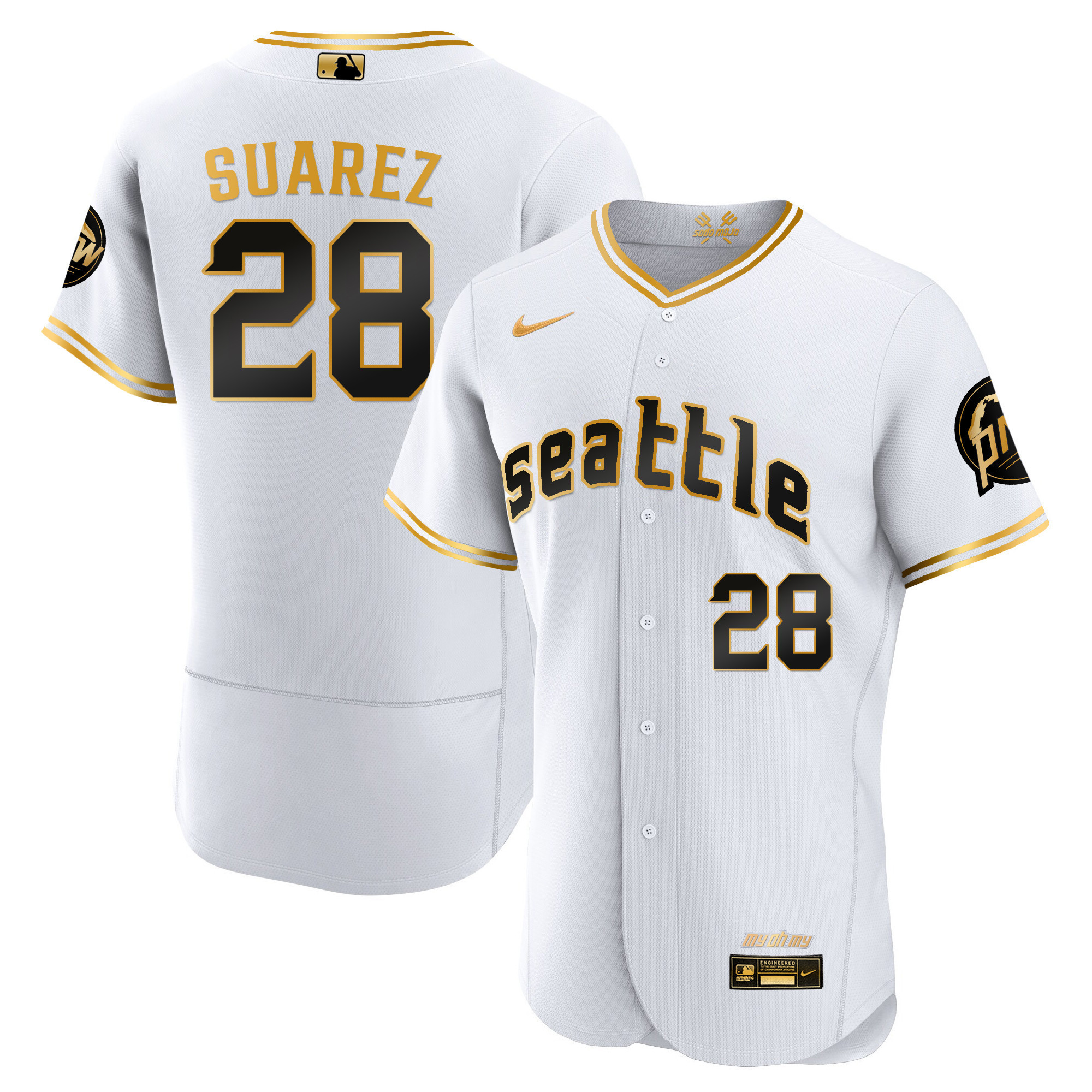 Eugenio Suarez Men's Seattle Mariners 2023 City Connect Gold Fan Made Flex White Gold Jersey - All Stitched