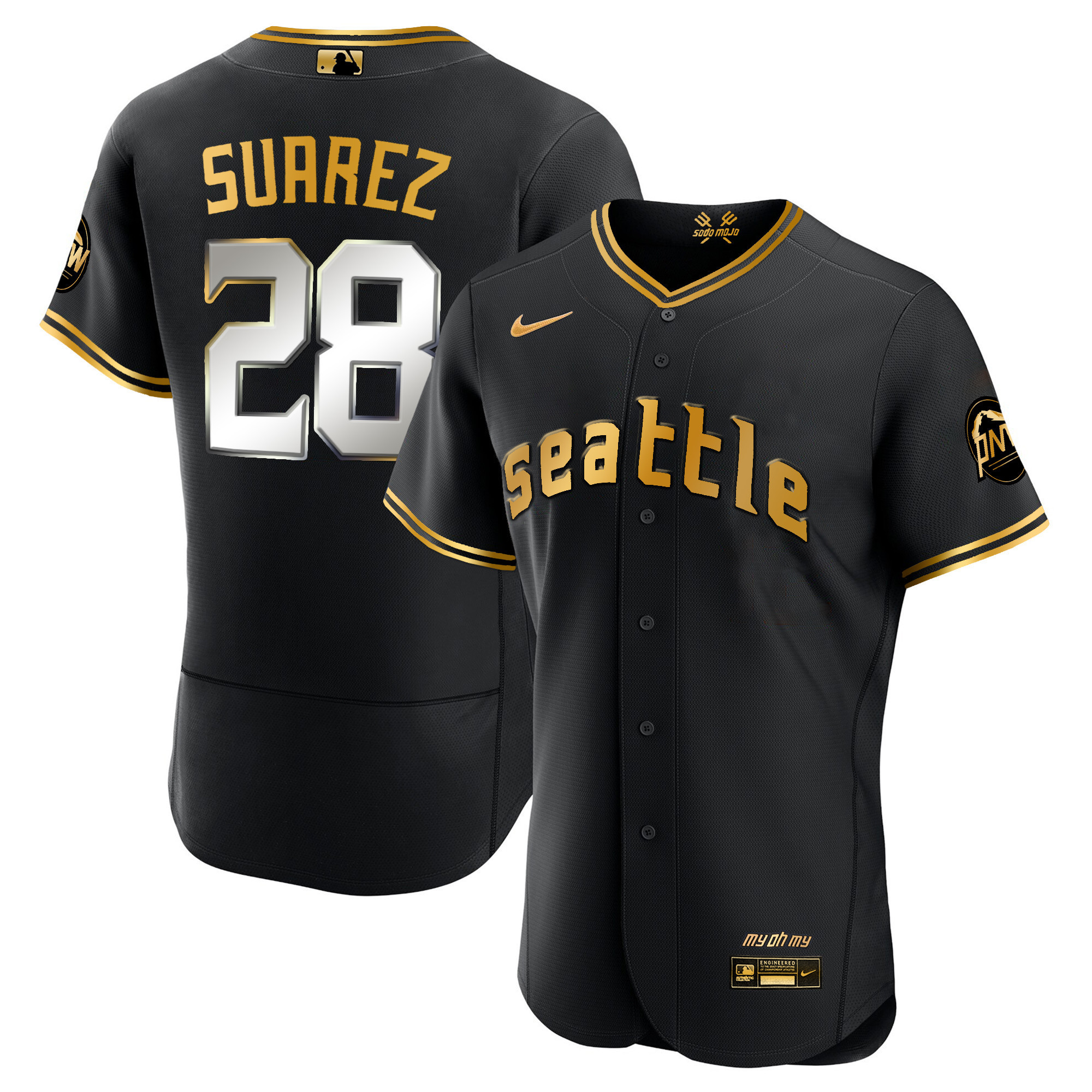Eugenio Suarez Men's Seattle Mariners 2023 City Connect Gold Flex Black Gold Jersey - All Stitched