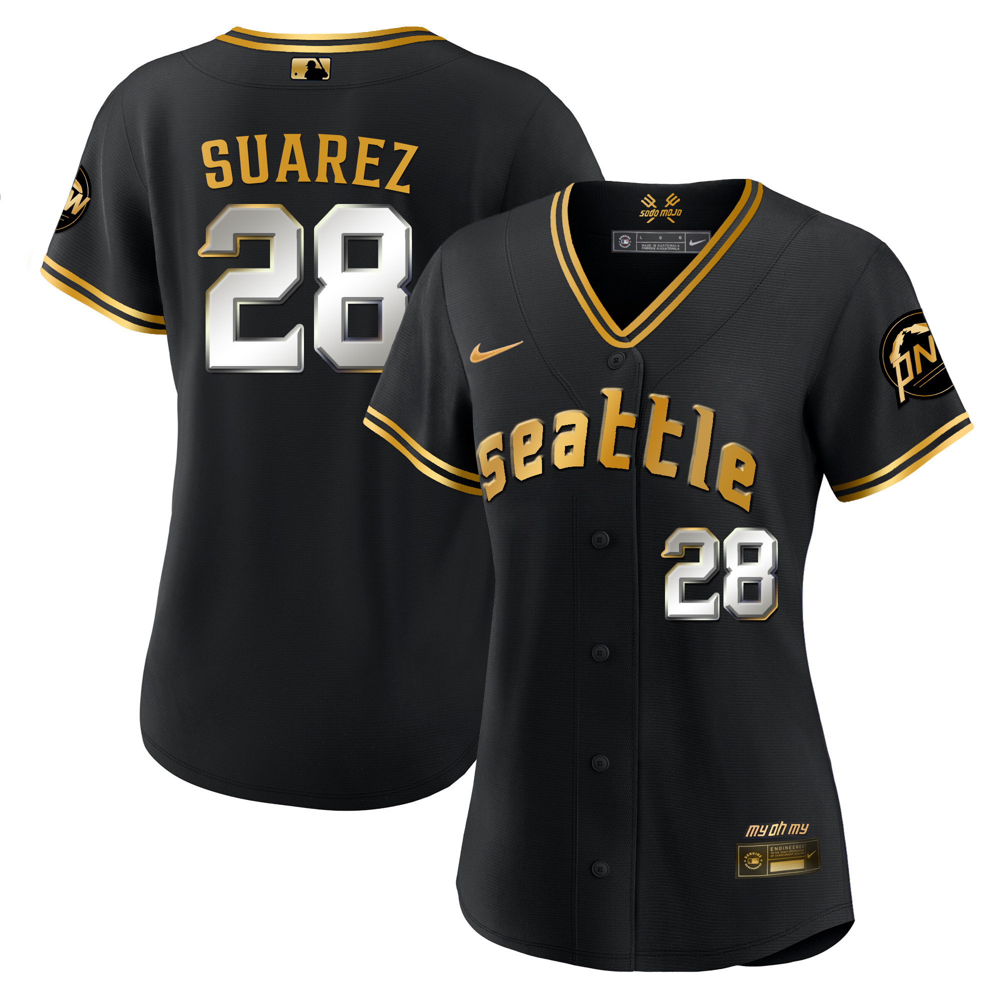 Eugenio Suarez Women's Seattle Mariners 2023 City Connect Gold Fan Made Black Gold Jersey - All Stitched