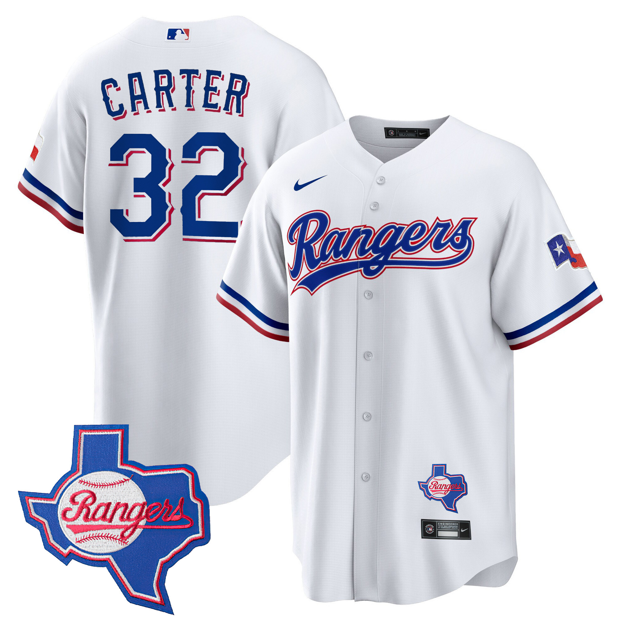 Evan Carter Men's Texas Rangers 2023 Cool Base - Texas Patch White Jersey - All Stitched