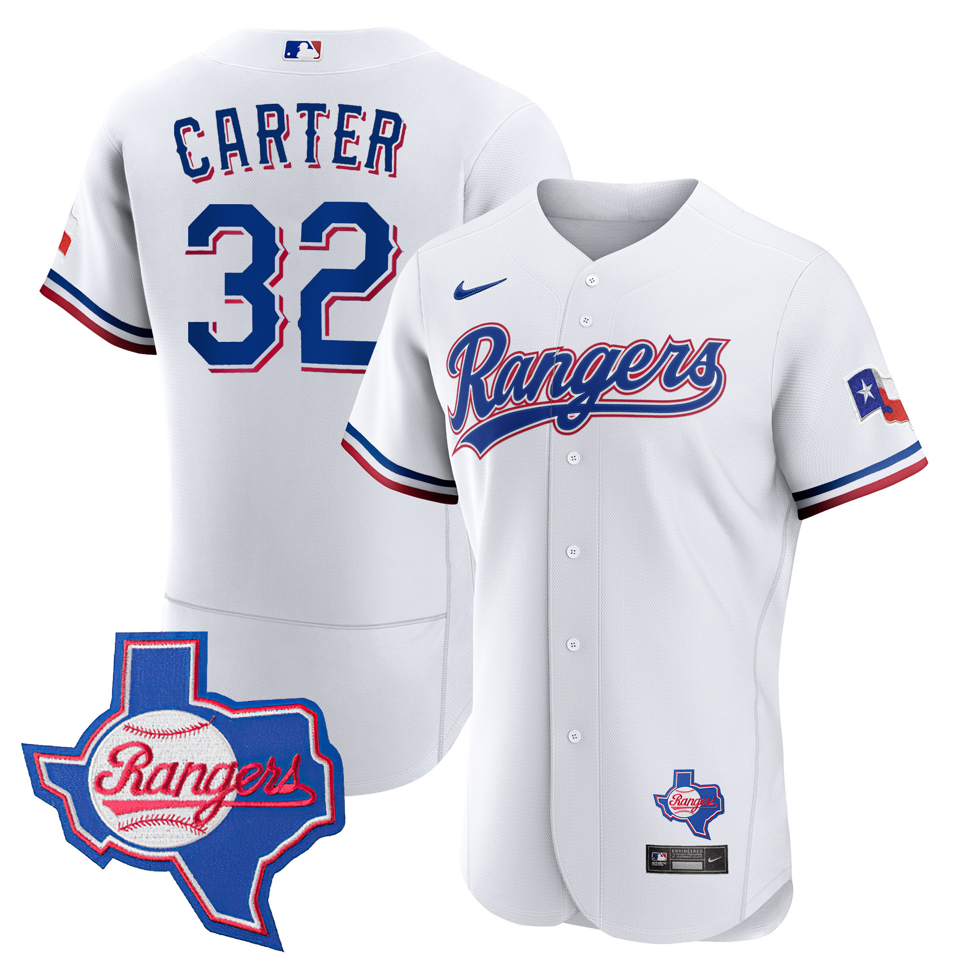 Evan Carter Men's Texas Rangers 2023 Flex Base - Texas Patch White Jersey - All Stitched