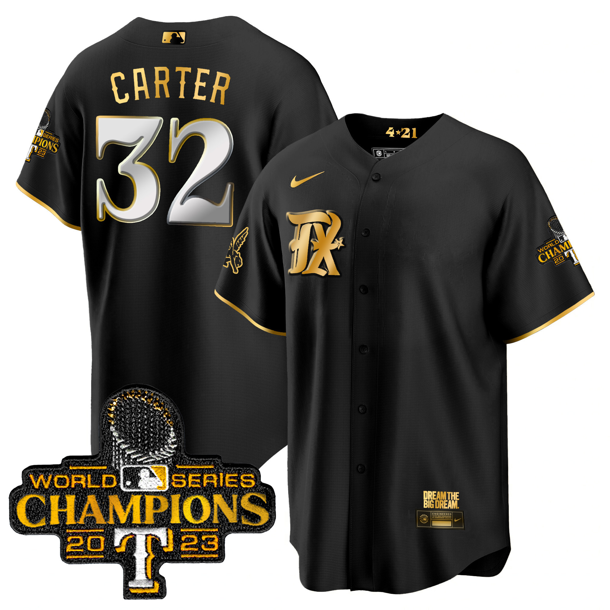 Evan Carter Men's Texas Rangers 2023 World Series Champions City Connect Cool Gold Black Gold Jersey - All Stitched