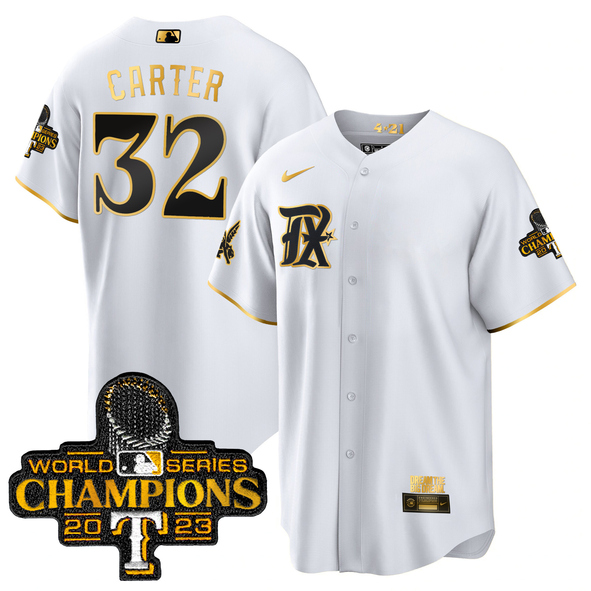 Evan Carter Men's Texas Rangers 2023 World Series Champions City Connect Cool Gold White Gold Jersey - All Stitched