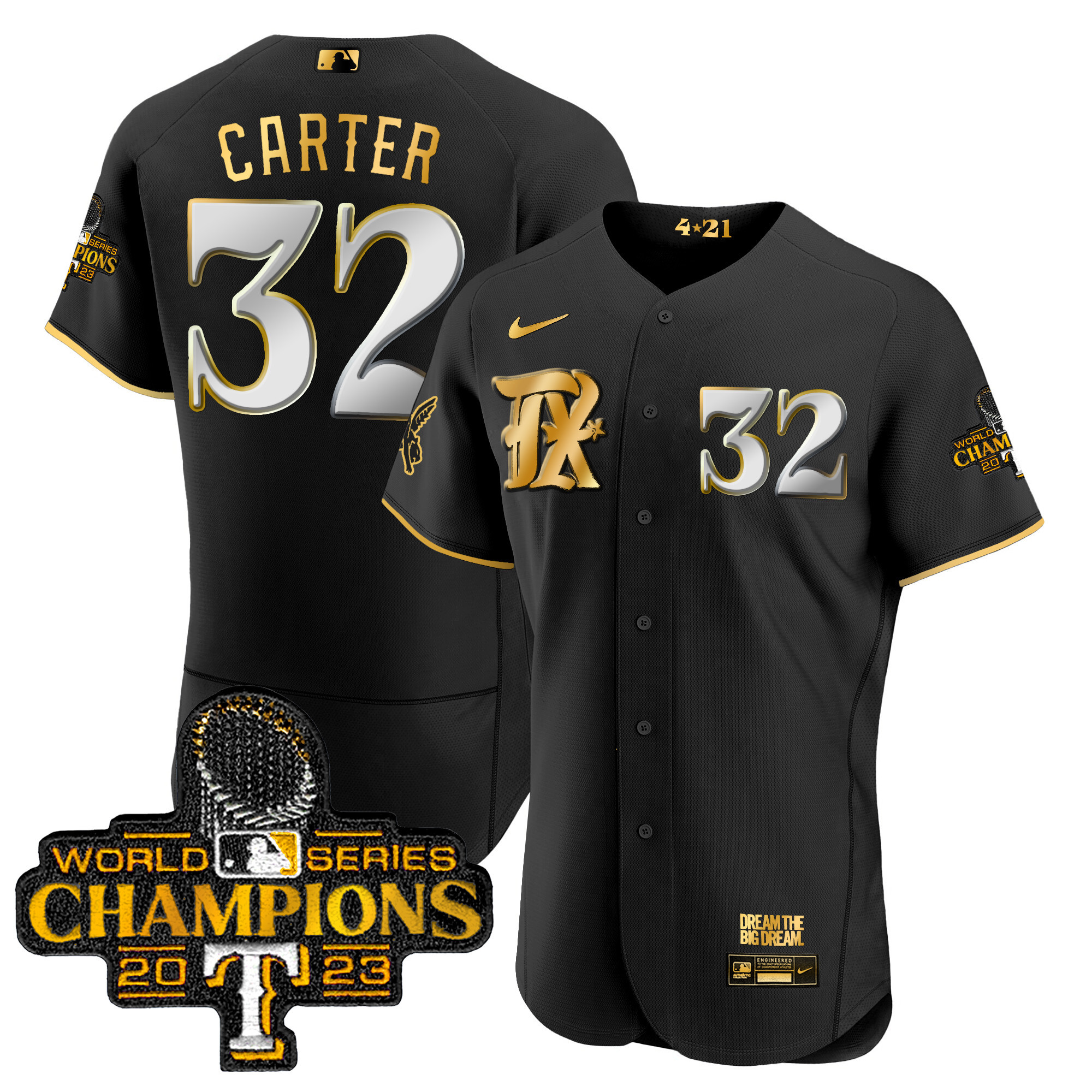 Evan Carter Men's Texas Rangers 2023 World Series Champions City Connect Flex Gold Black Gold Jersey - All Stitched