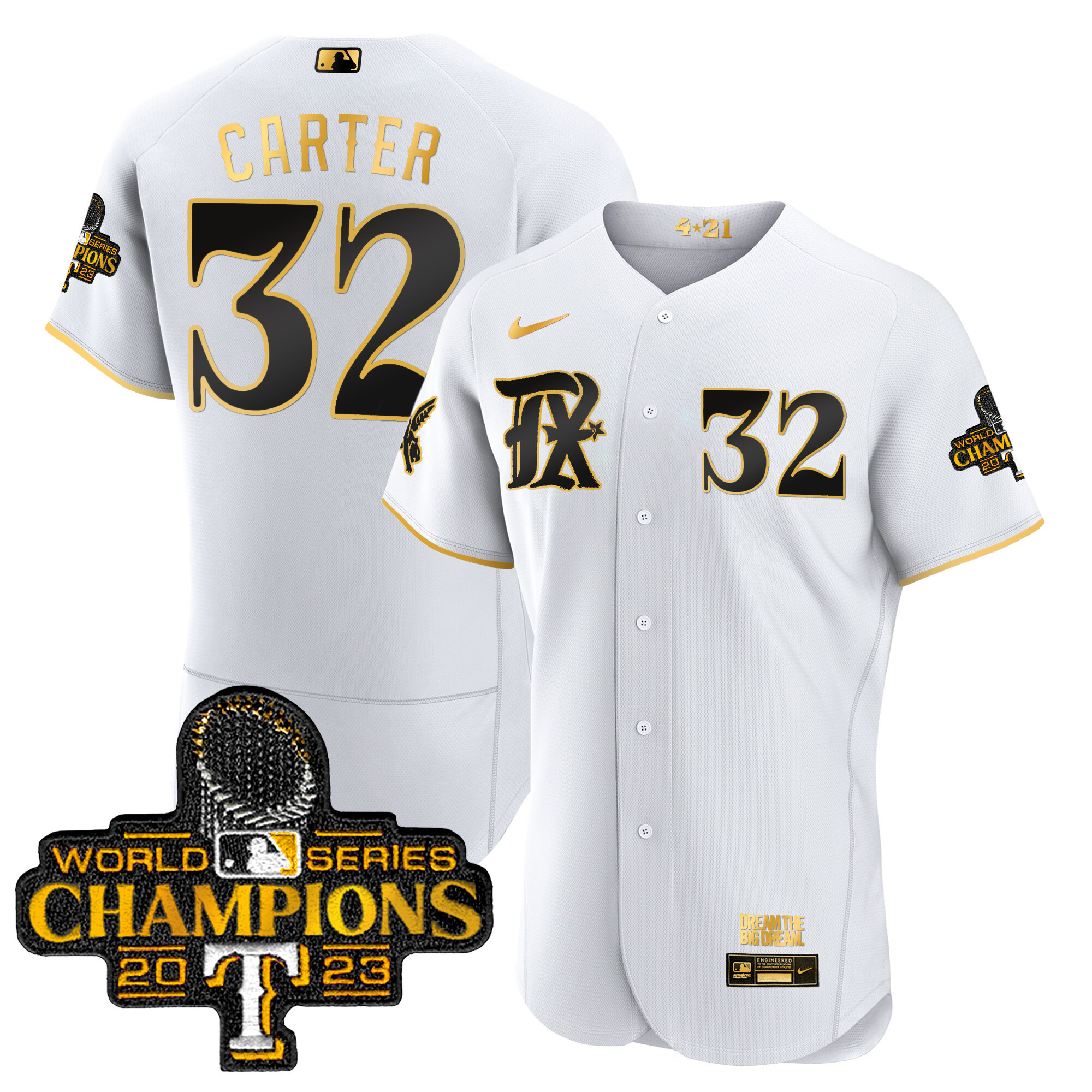 Evan Carter Men's Texas Rangers 2023 World Series Champions City Connect Flex Gold White Gold Jersey - All Stitched