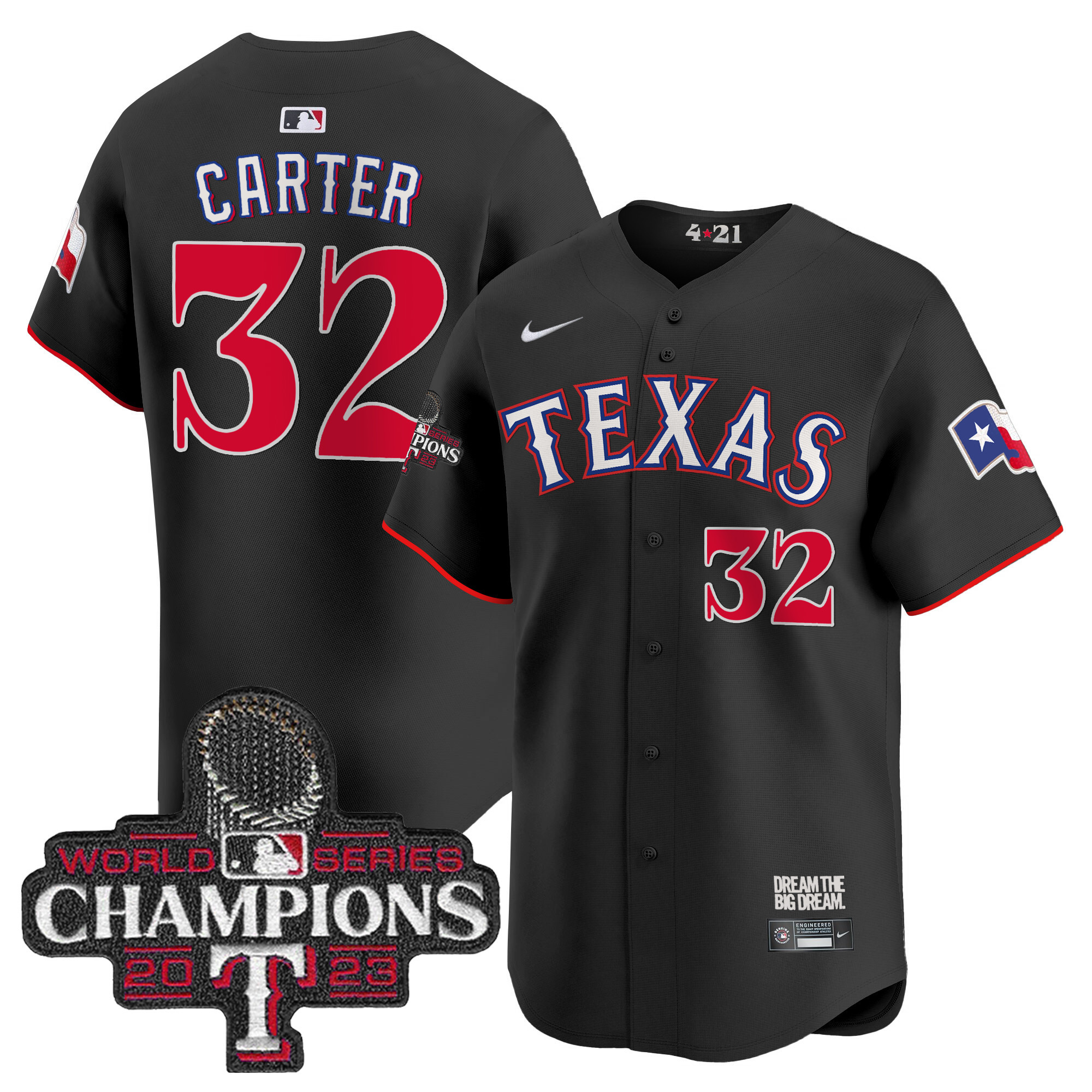 Evan Carter Men's Texas Rangers 2023 World Series Champions City Connect Vapor Premier Limited Black Jersey - All Stitched