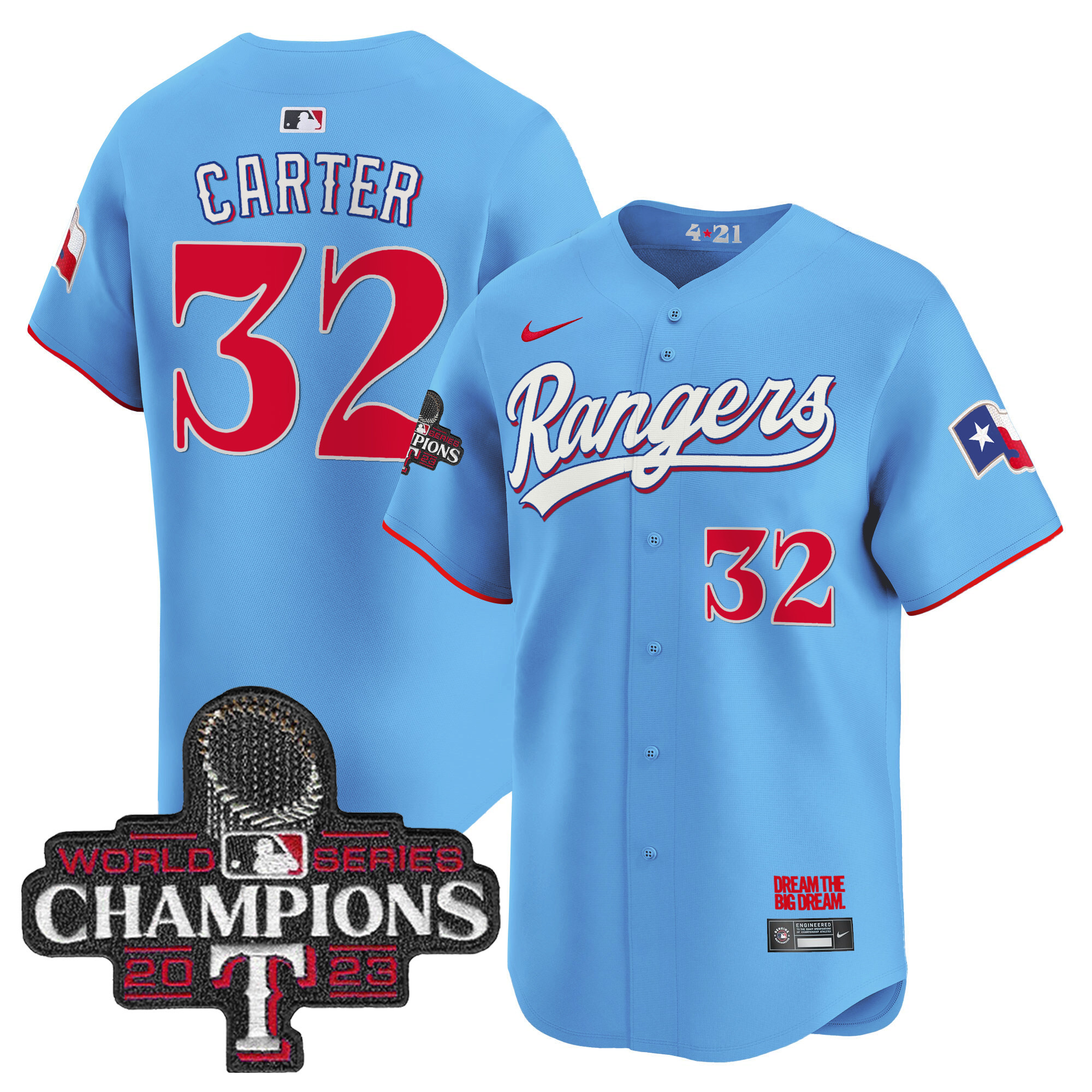 Evan Carter Men's Texas Rangers 2023 World Series Champions City Connect Vapor Premier Limited Blue Jersey - All Stitched
