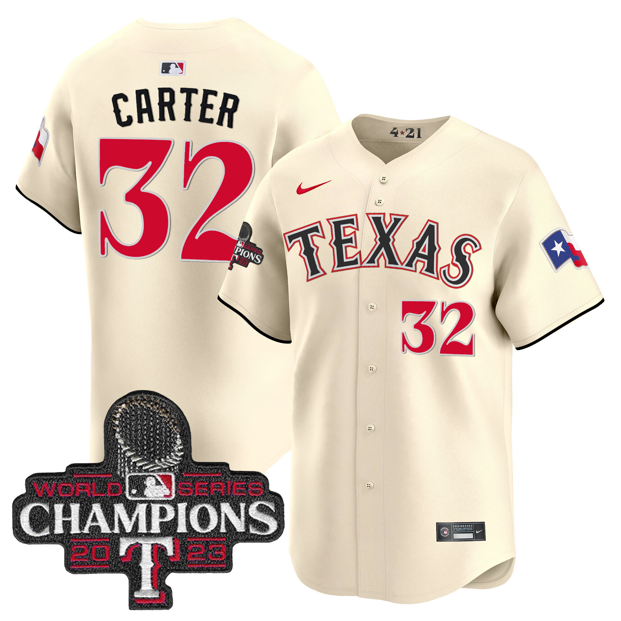 Evan Carter Men's Texas Rangers 2023 World Series Champions City Connect Vapor Premier Limited Cream Jersey - All Stitched
