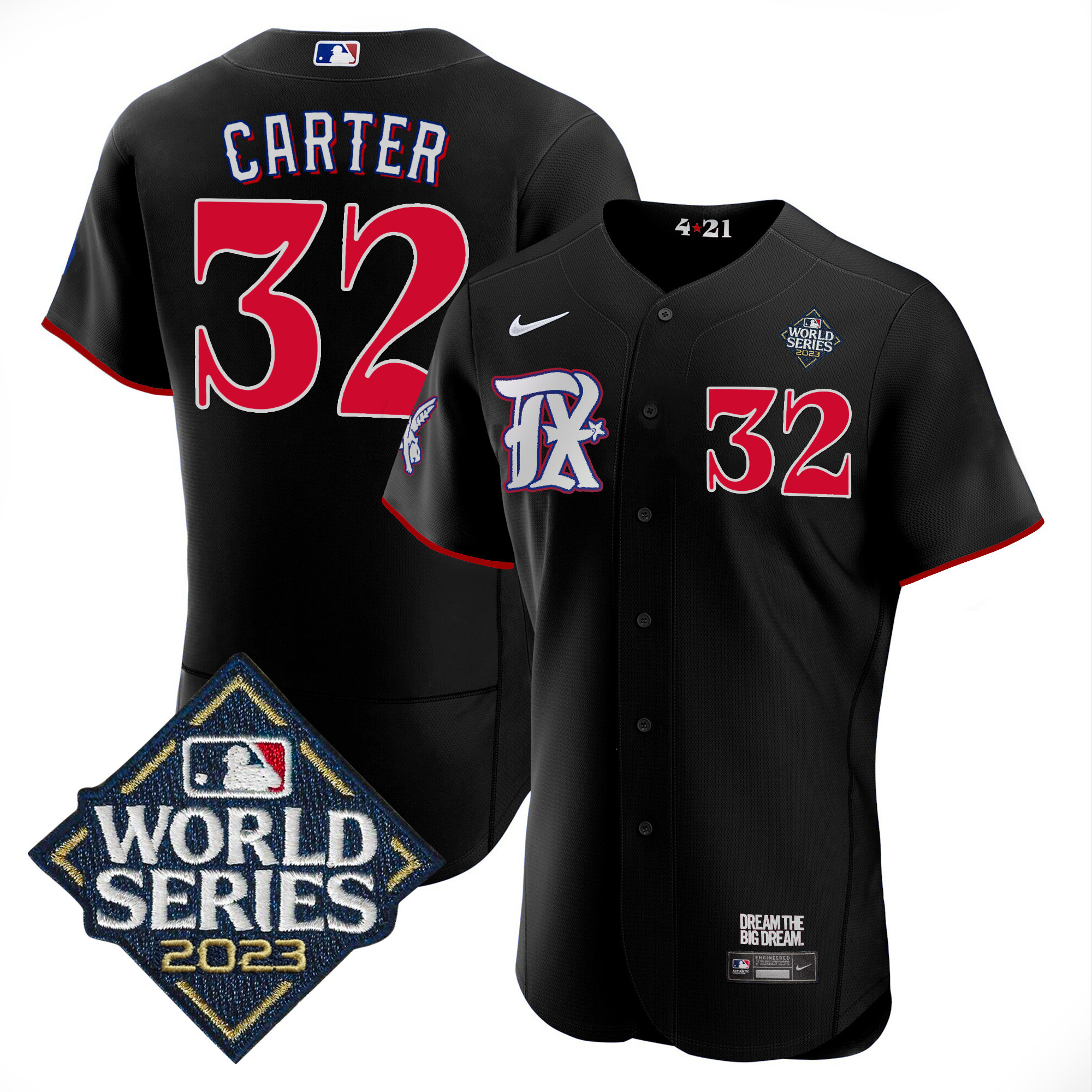 Evan Carter Men's Texas Rangers 2023 World Series City Connect Flex Base Black Jersey - All Stitched