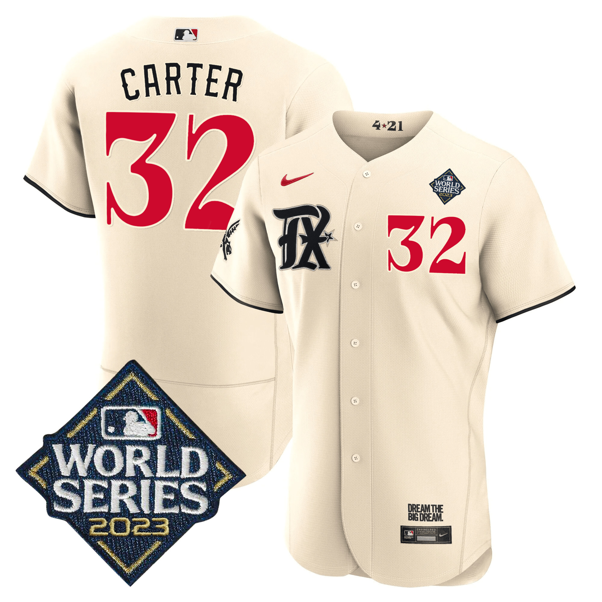 Evan Carter Men's Texas Rangers 2023 World Series City Connect Flex Base Cream Jersey - All Stitched