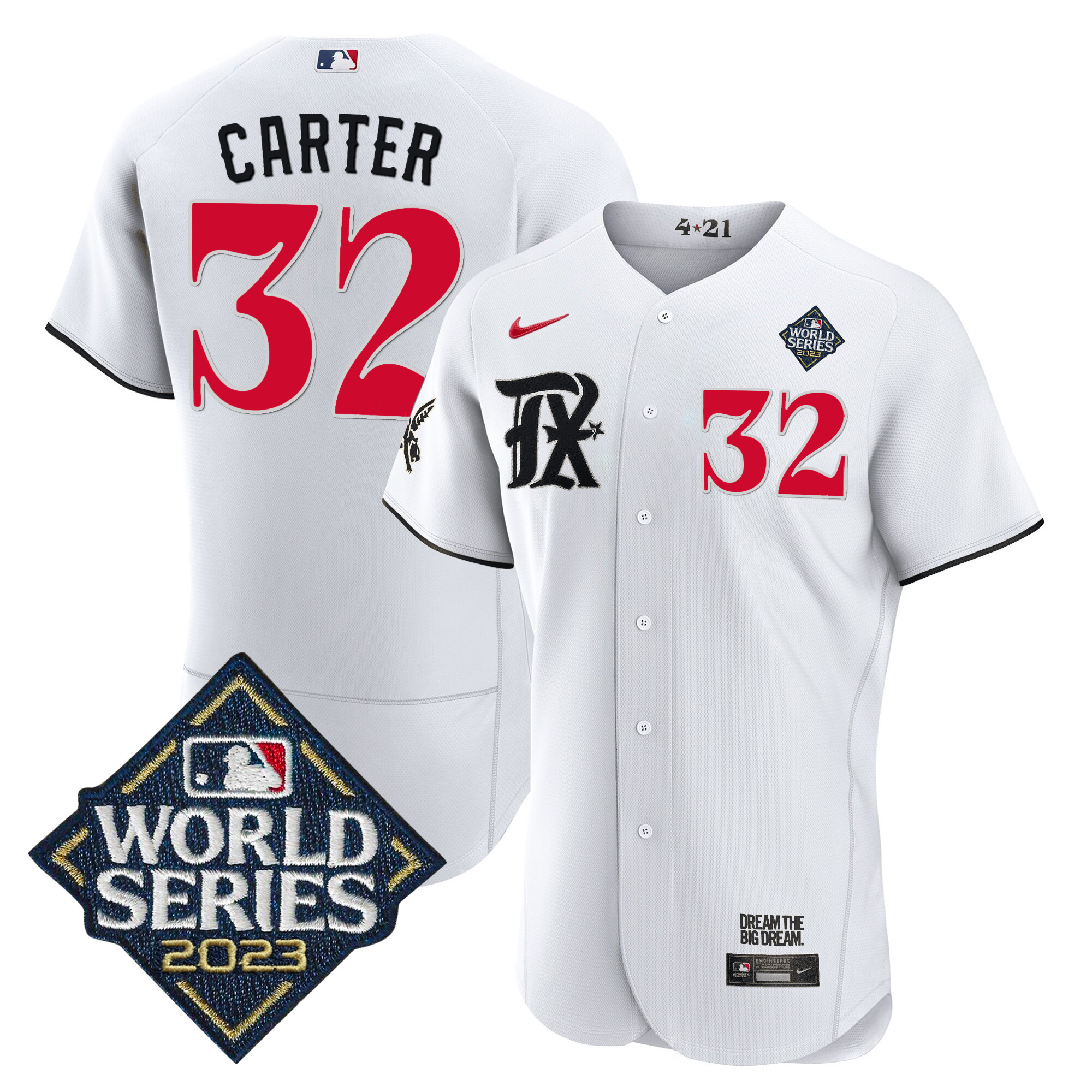 Evan Carter Men's Texas Rangers 2023 World Series City Connect Flex Base White Jersey - All Stitched