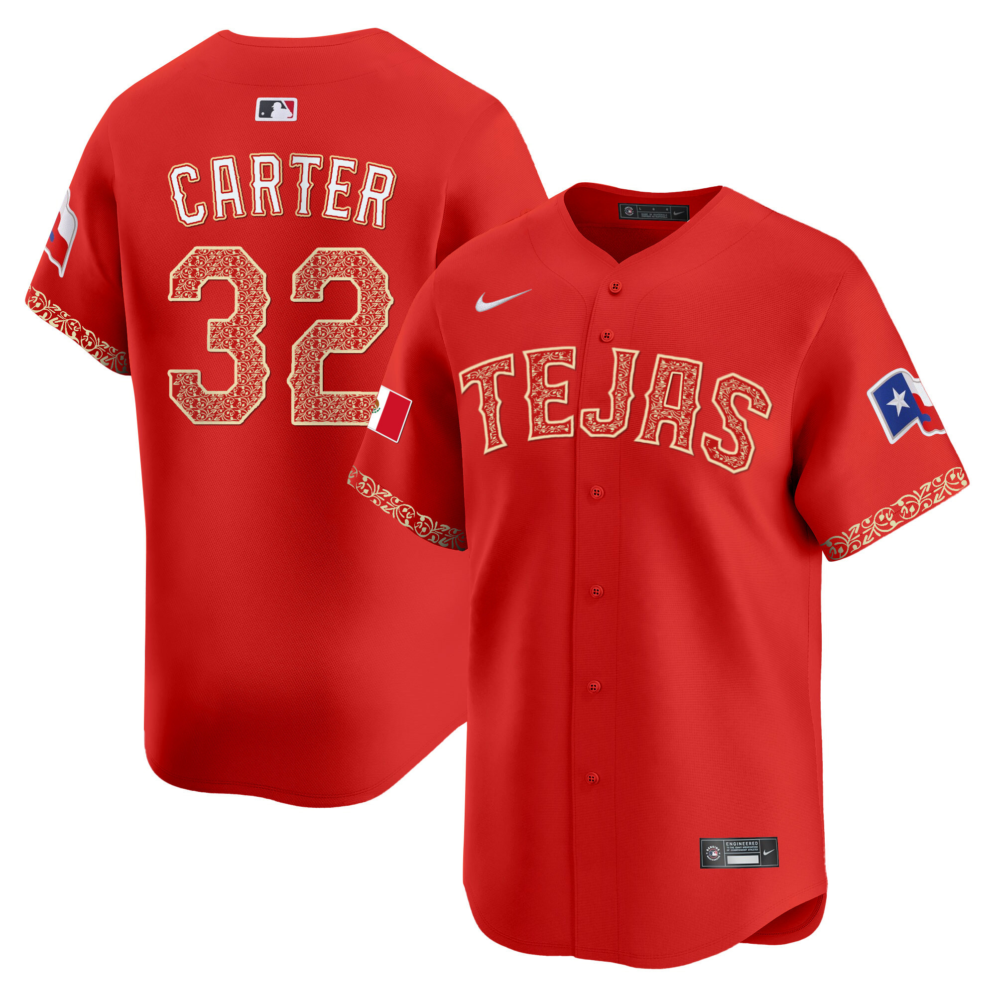 Evan Carter Men's Texas Rangers Mexico Vapor Premier Limited Red Jersey - All Stitched