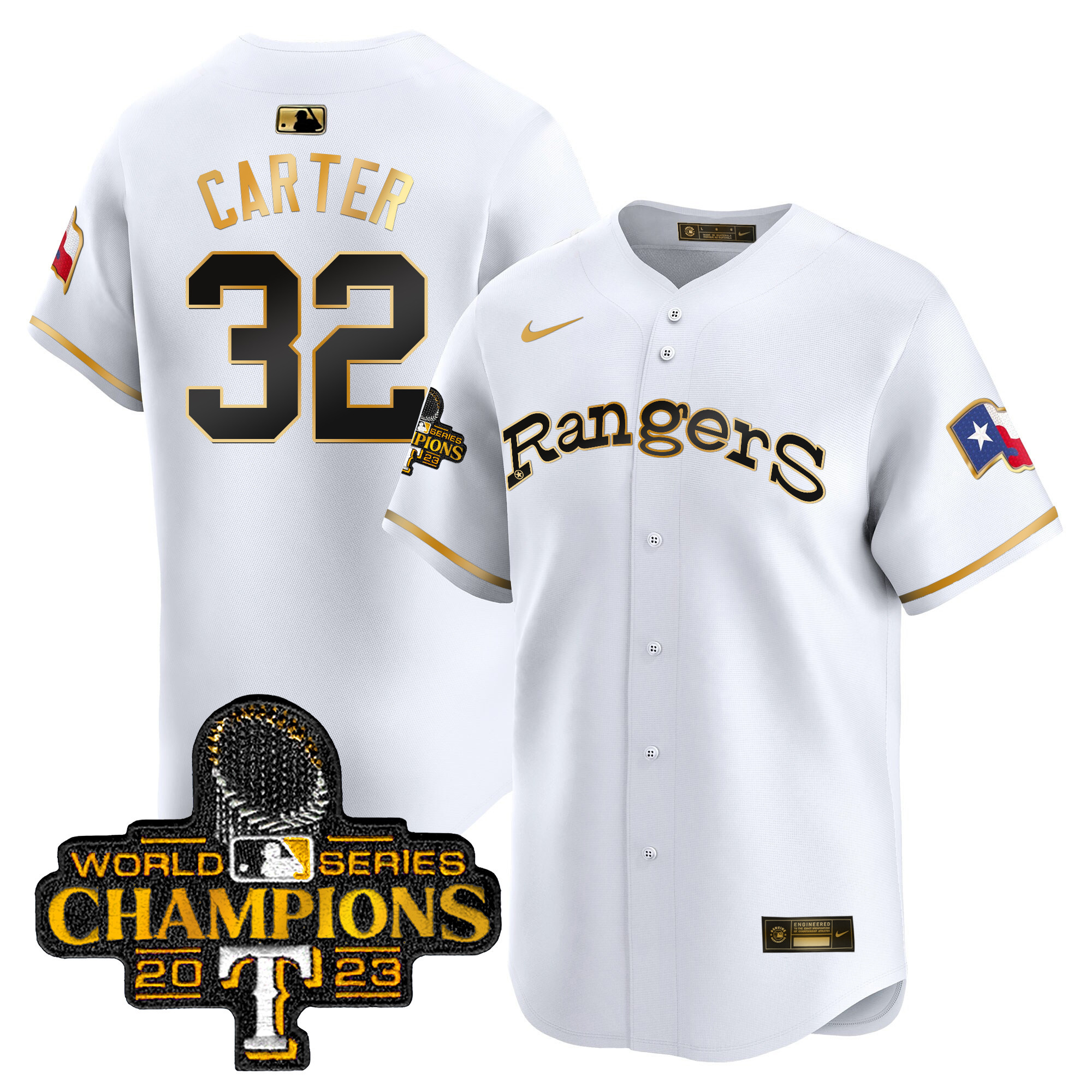 Evan Carter Men's Texas Rangers Throwback 1972 Vapor Premier Limited White Gold Jersey - All Stitched