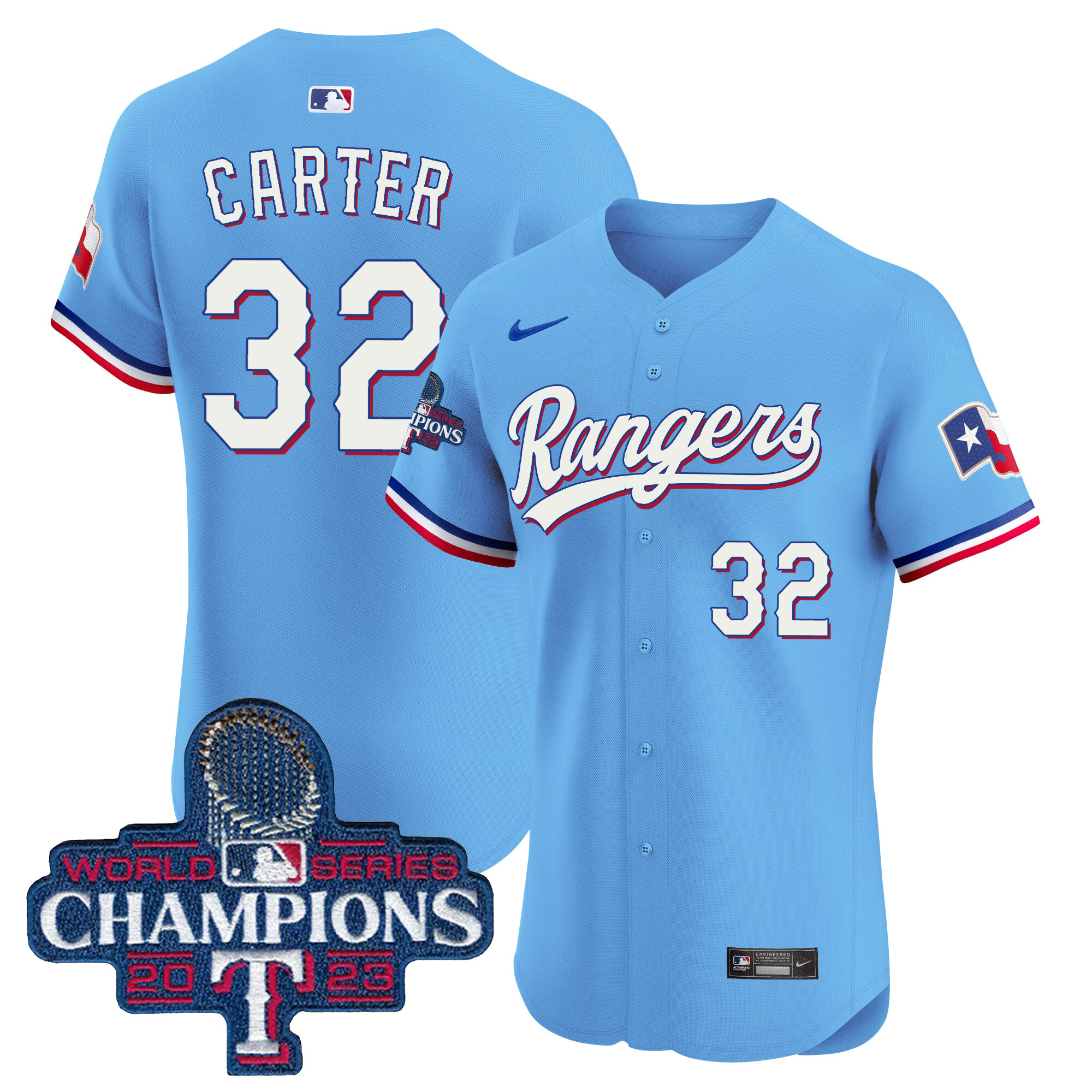 Evan Carter Men's Texas Rangers World Series Champions Vapor Premier Elite Blue Jersey - All Stitched