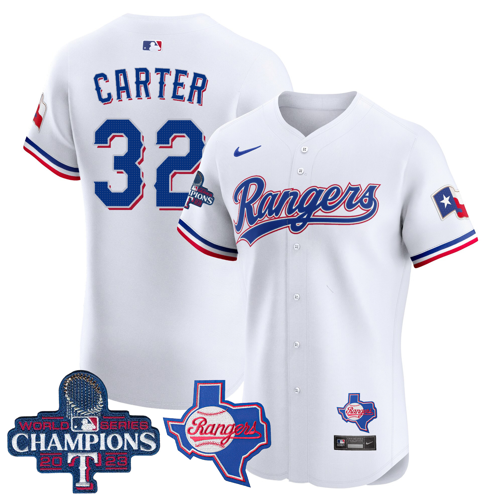 Evan Carter Men's Texas Rangers World Series Champions Vapor Premier Elite V2 White Jersey - All Stitched