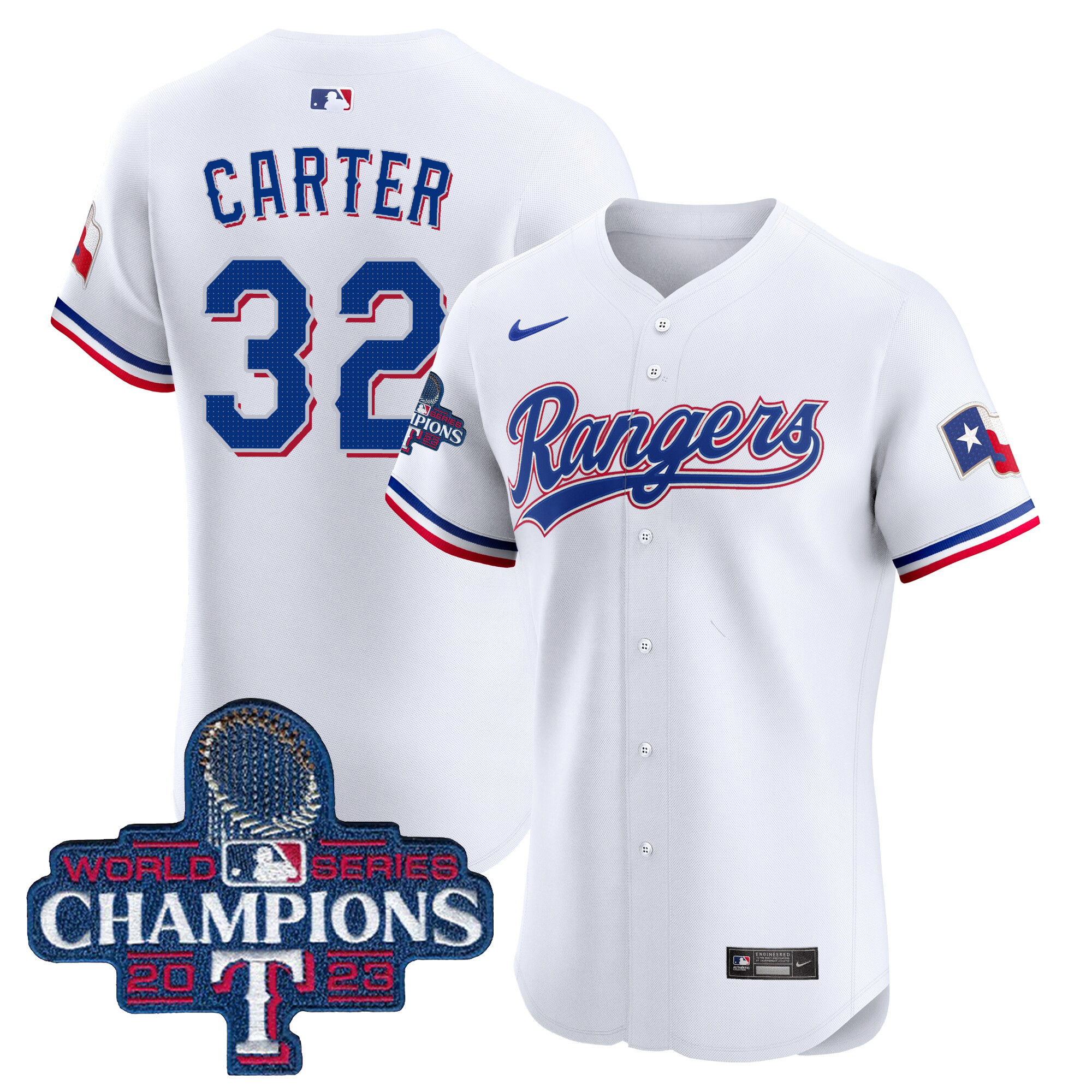 Evan Carter Men's Texas Rangers World Series Champions Vapor Premier Elite White Jersey - All Stitched