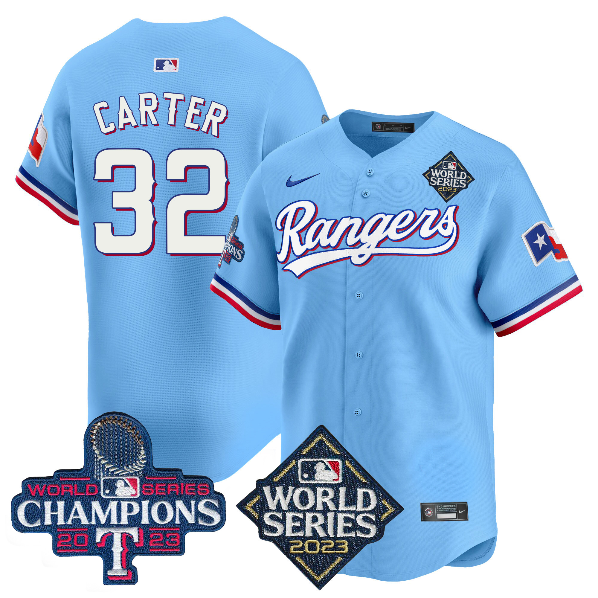 Evan Carter Men's Texas Rangers World Series Champions Vapor Premier Limited V4 Blue Jersey - All Stitched
