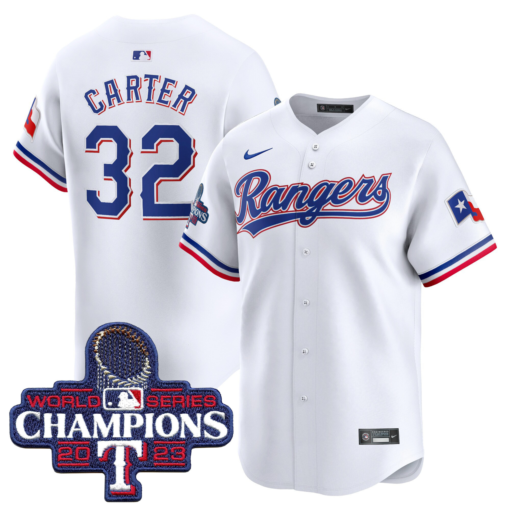 Evan Carter Men's Texas Rangers World Series Champions Vapor Premier Limited White Jersey - All Stitched