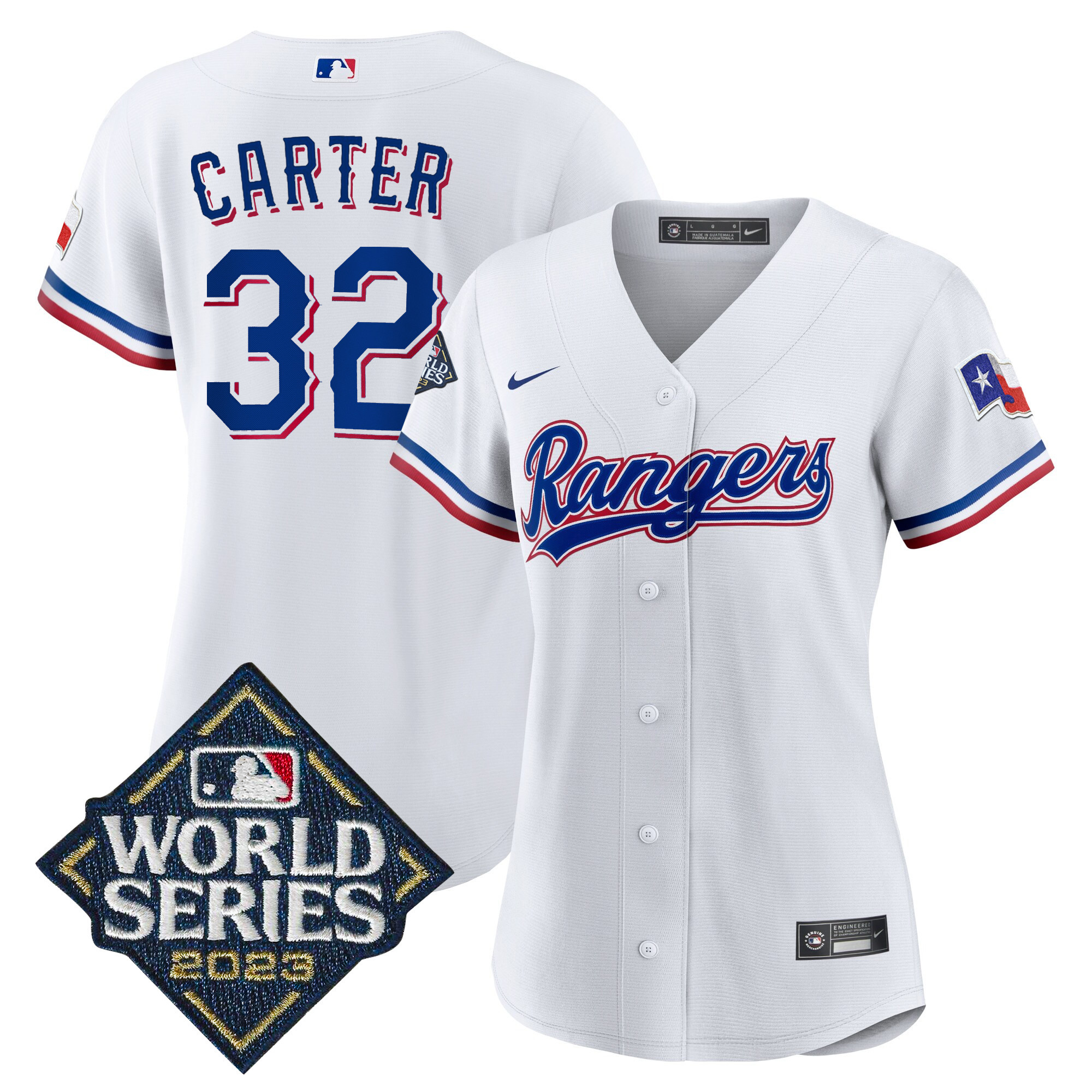 Evan Carter Women's Texas Rangers 2023 World Series Baseball White Jersey - All Stitched